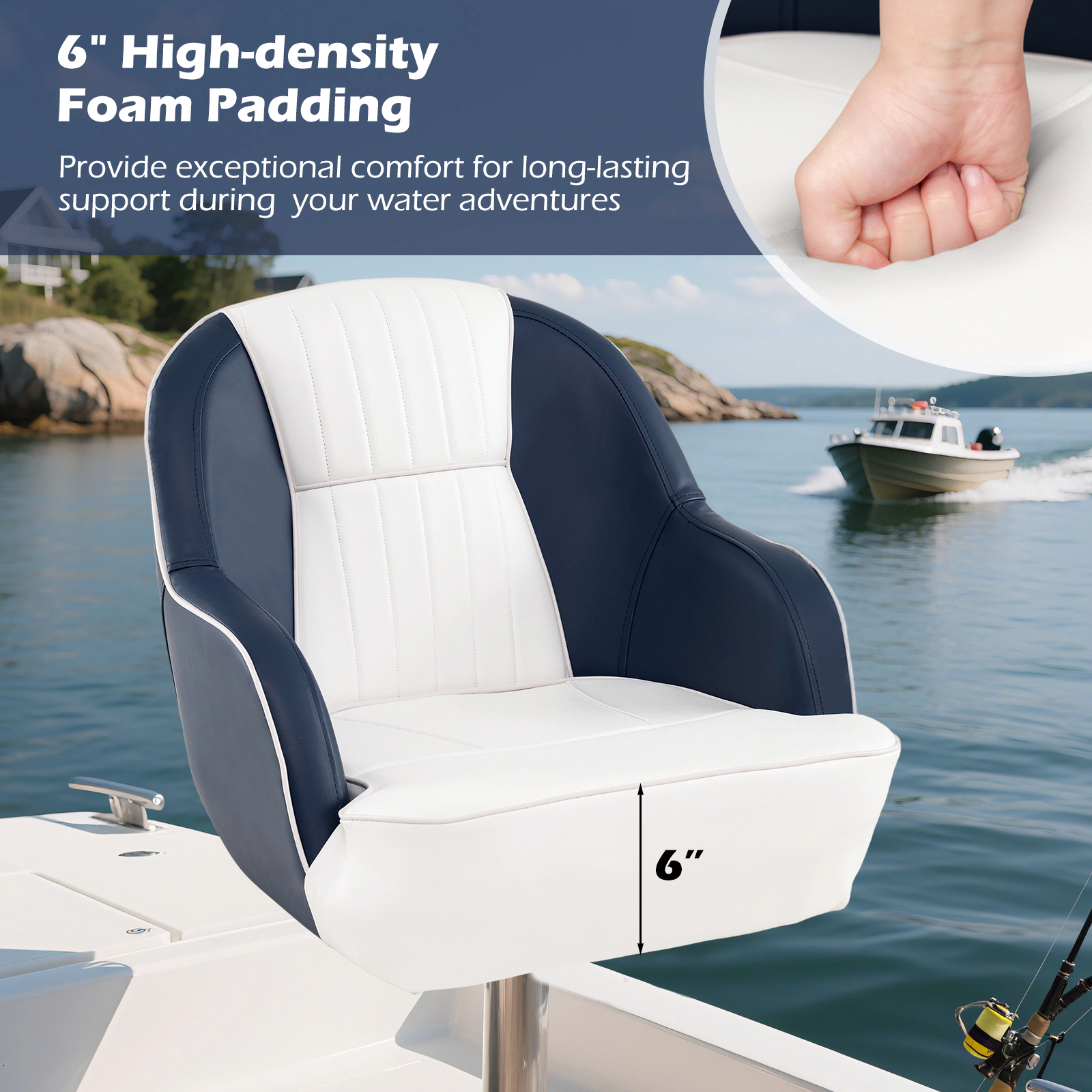 SUGIFT Captain Bucket Pontoon Boat Seat Chair 330-lb Capacity Blue+White Water Toy