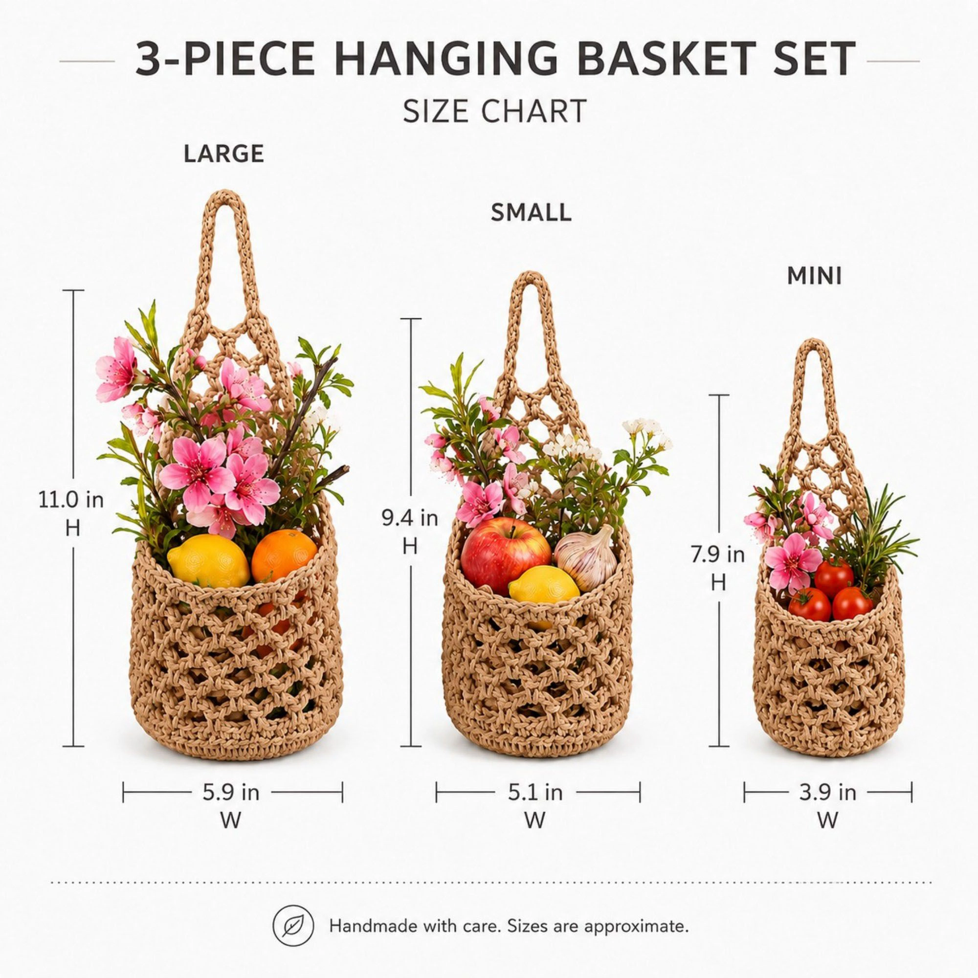 Alilang Unisex Woven Hanging Basket Set for Fruit Produce and Wall Storage