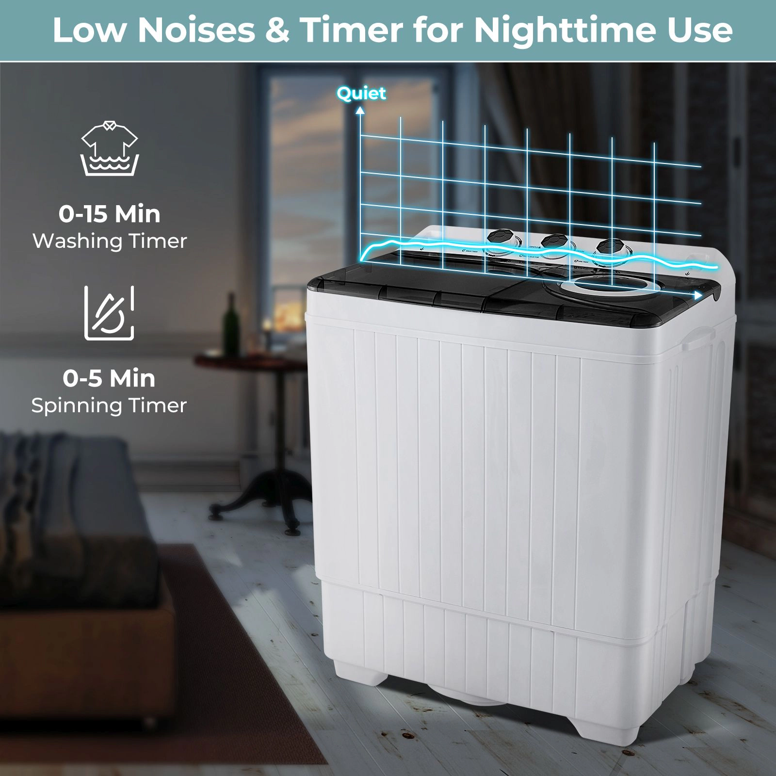SlickBlue Portable Twin Tub Washing Machine 18 Lb Washer 8 Spinner