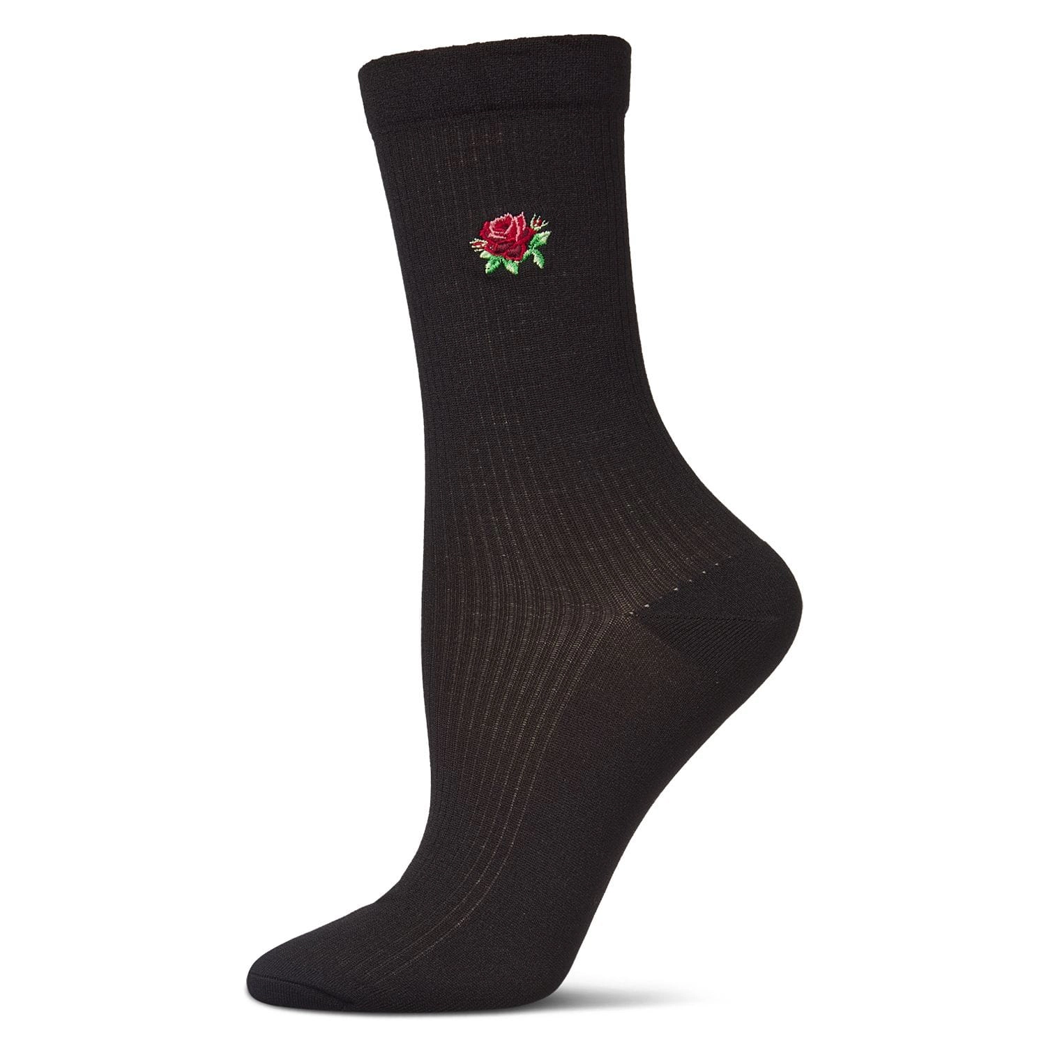 MeMoi Women's Rose Embroidered Crew Socks