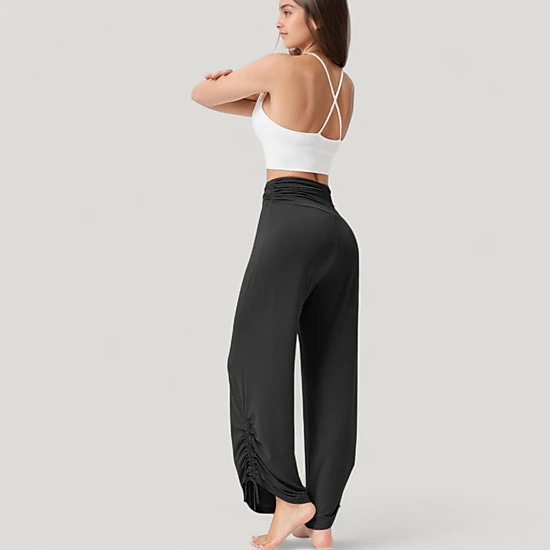 Anna-Kaci Women's Wide-Leg Lounge Pants with Foldover Waistband and Adjustable Drawstring Hem