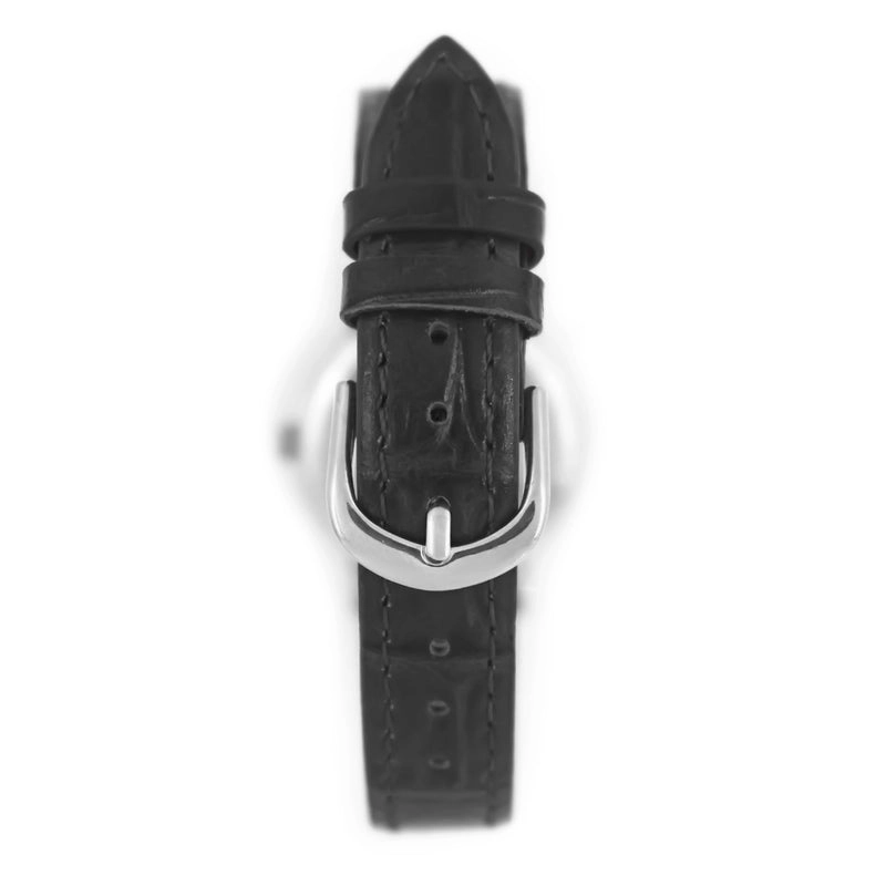 Peugeot Women's 26mm Sun-Moon Phase Silver Watch with Black Leather Strap