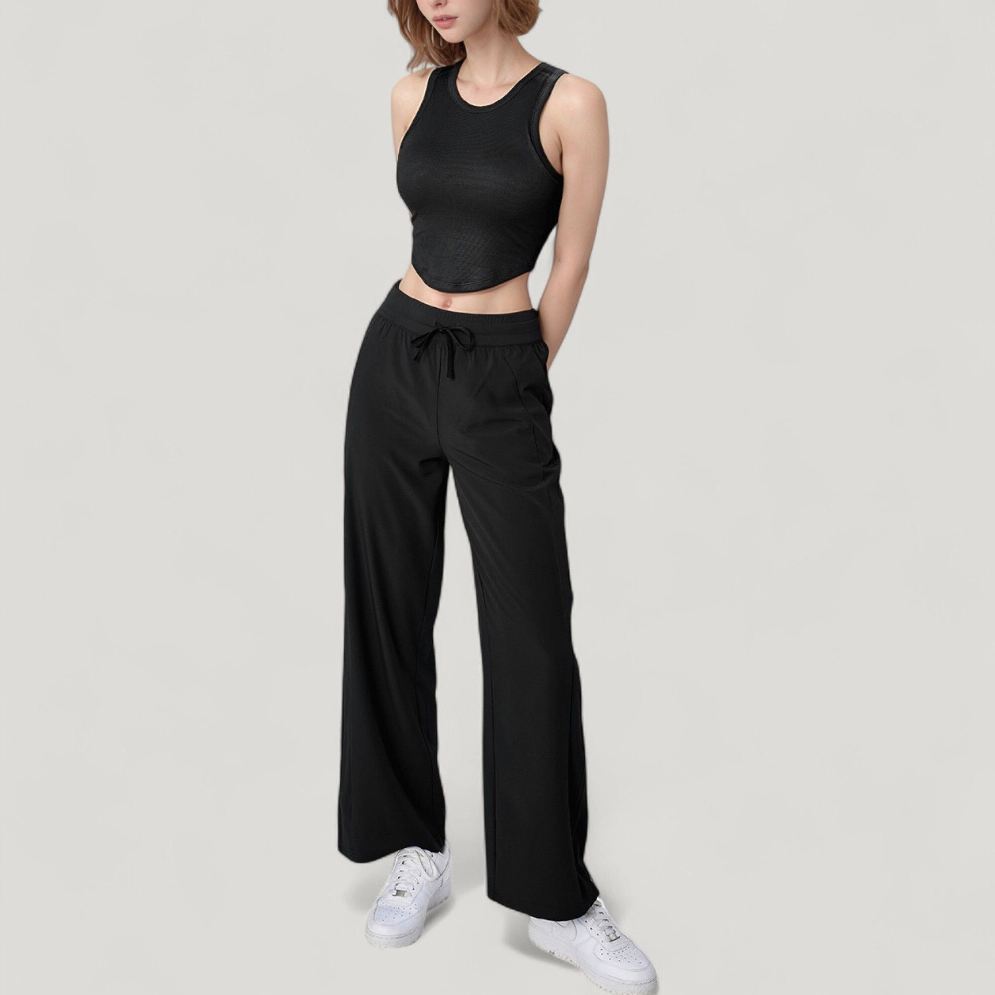 Anna-Kaci Women's High-Waist Wide-Leg Pants with Drawstring Waist and Front Pockets