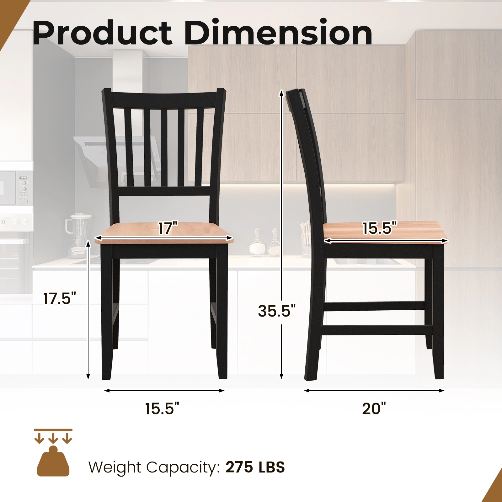 SUGIFT Spindle Back Dining Chairs 275-Lb Capacity 17.5-in Seat Height Black Base and Walnut Seat