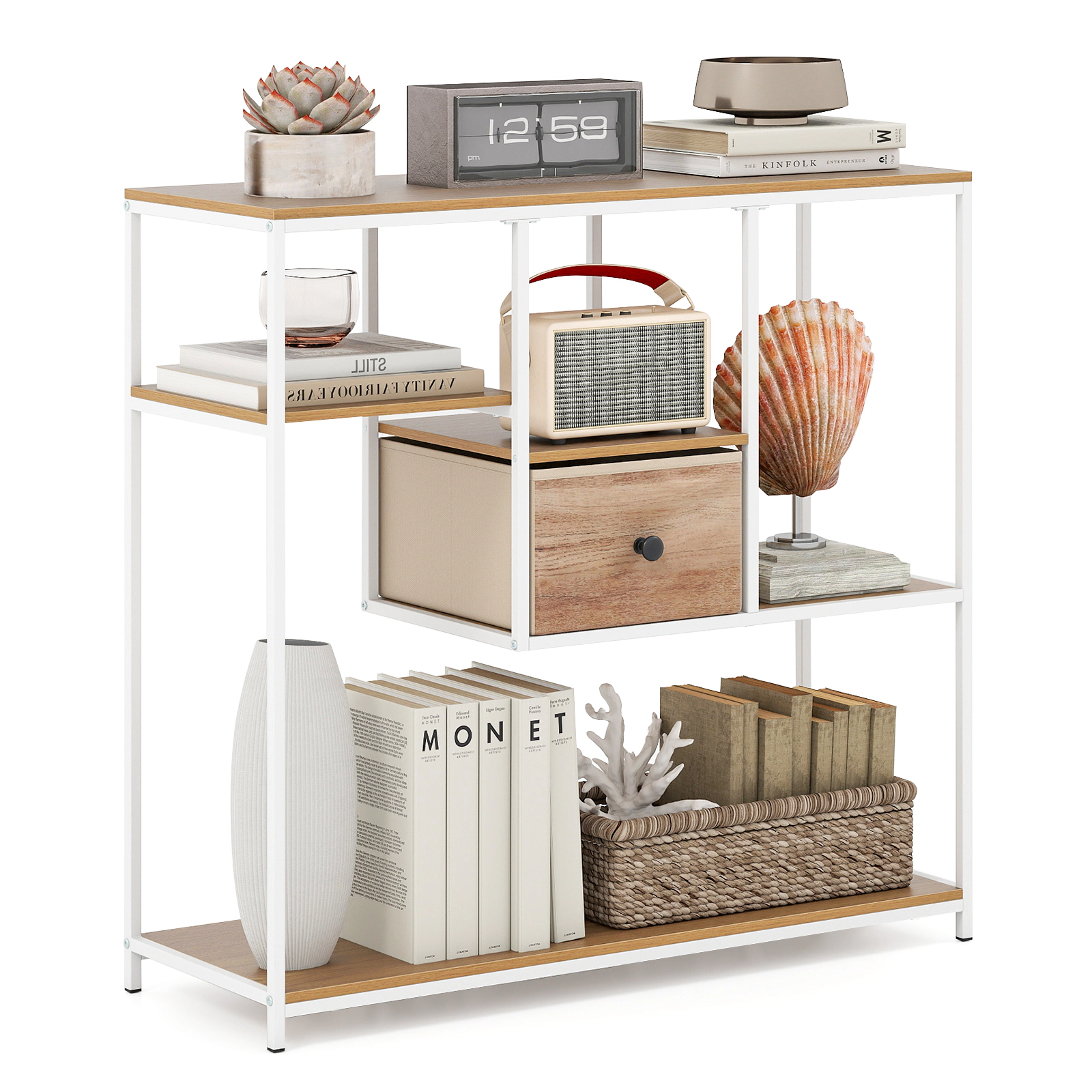 SlickBlue Console Table with Drawer and 4 Tier Storage Shelves