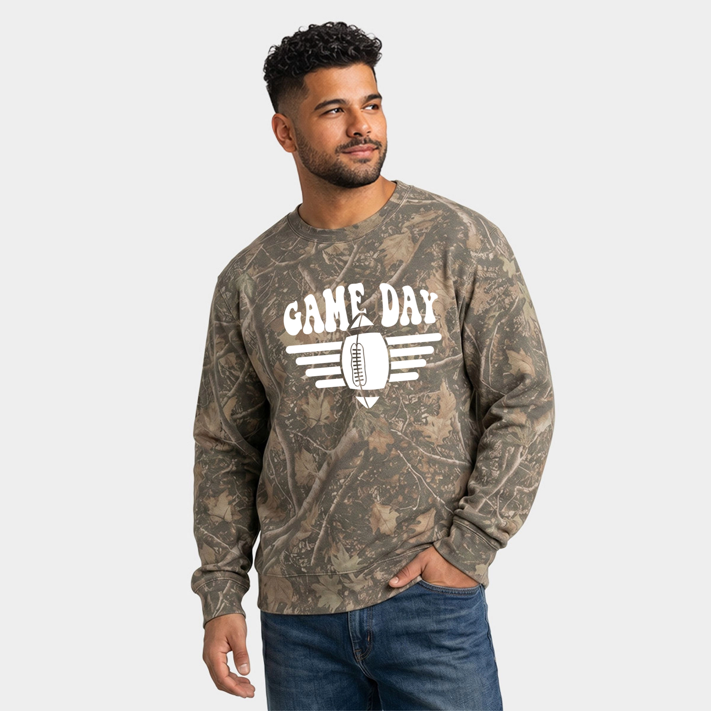 Simply Sage Market - Men's Camo Sweatshirt Football Game Day Stripes