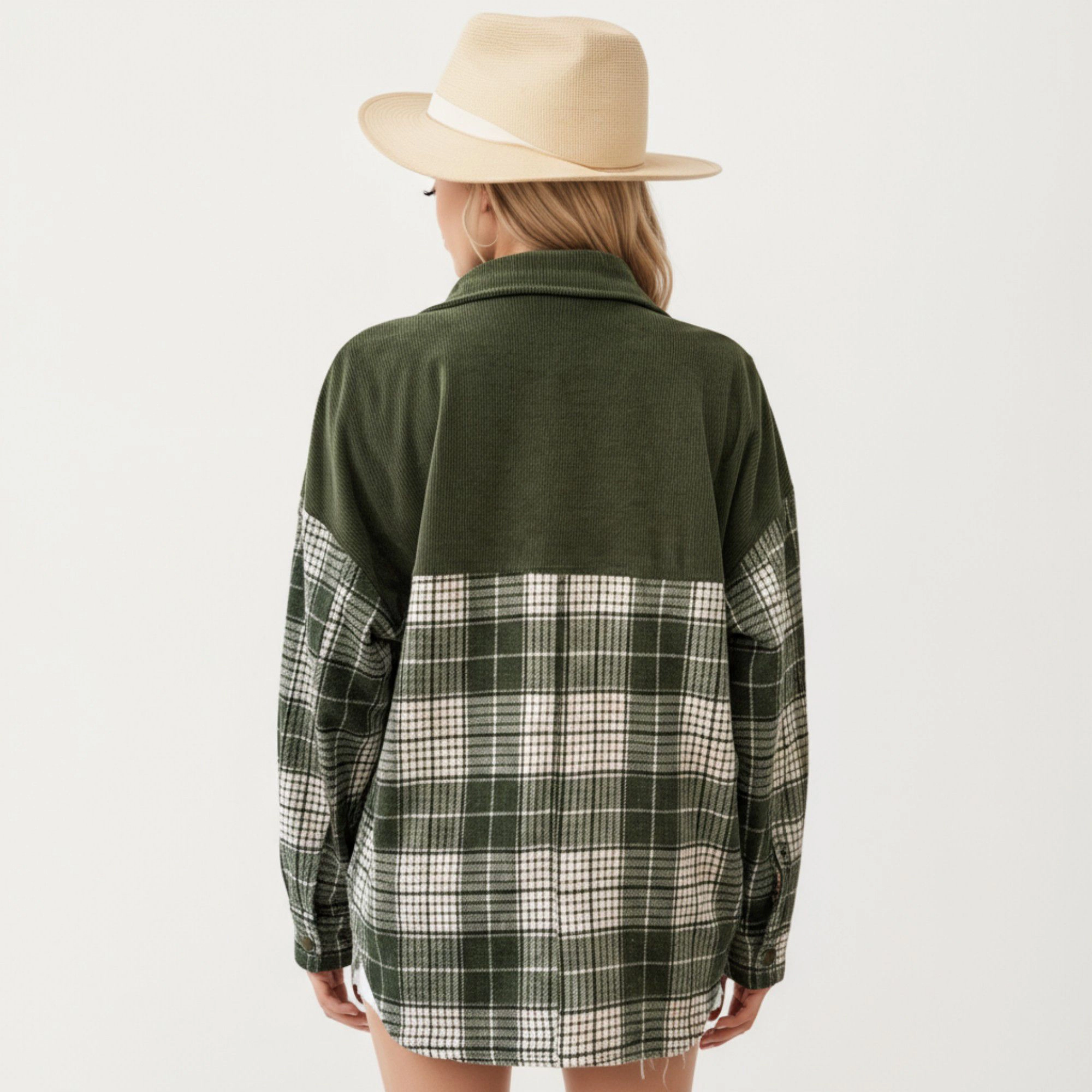 Anna-Kaci Women's Plaid Button Down Shirt Jacket with Chest Pocket Soft Textured Woven Fabric Relaxed Long Sleeve