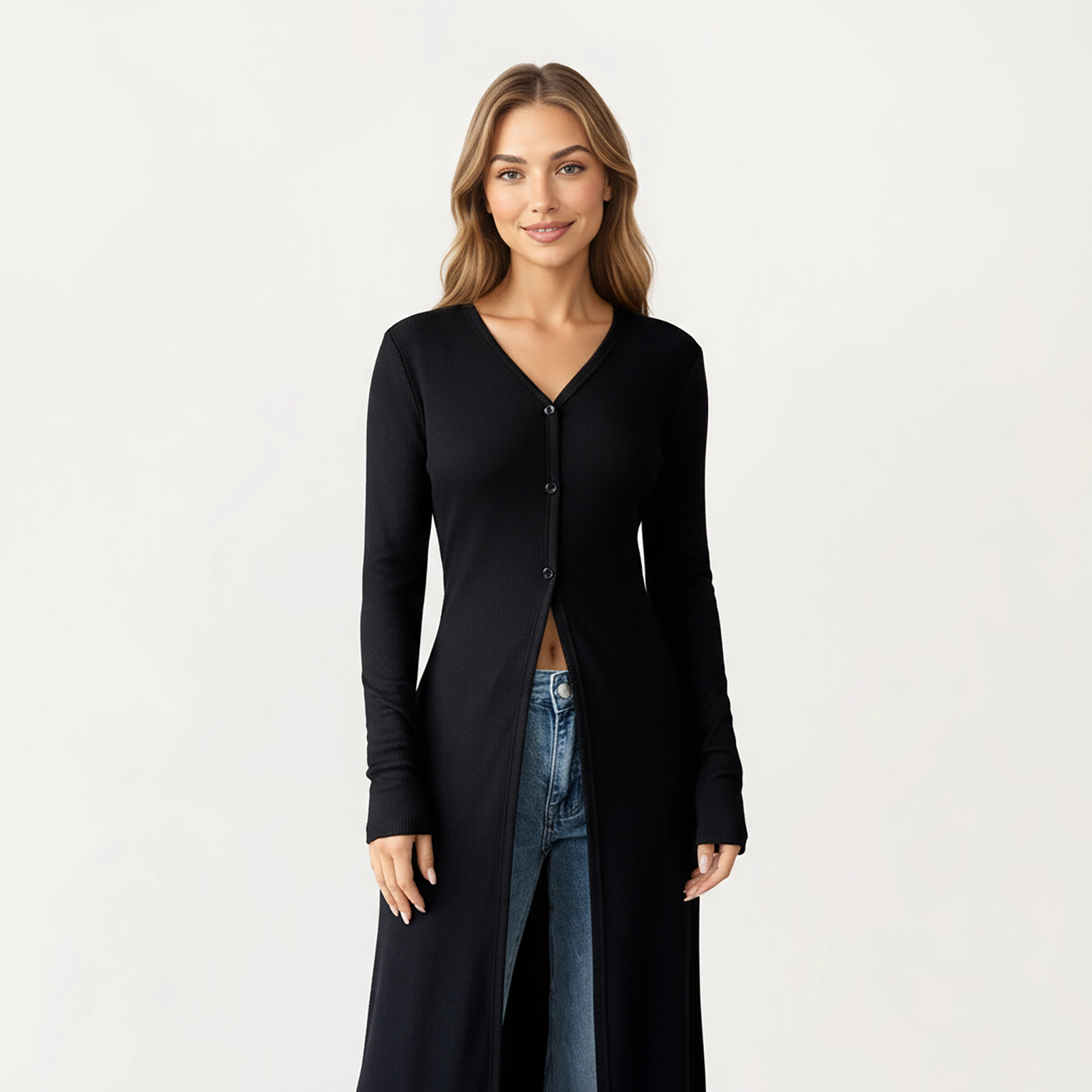 Anna-Kaci Women's Long Sleeve Maxi Cardigan with Button Front and Deep Side Slit