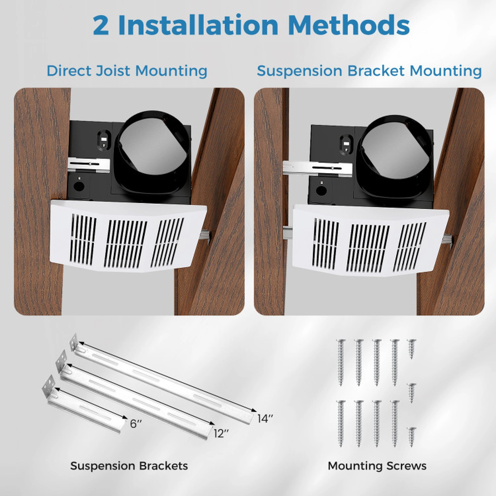 SUGIFT 200 CFM Bathroom Exhaust Fan with Metal Housing 6-in Duct for 200 Sq. Ft White Fan Grille