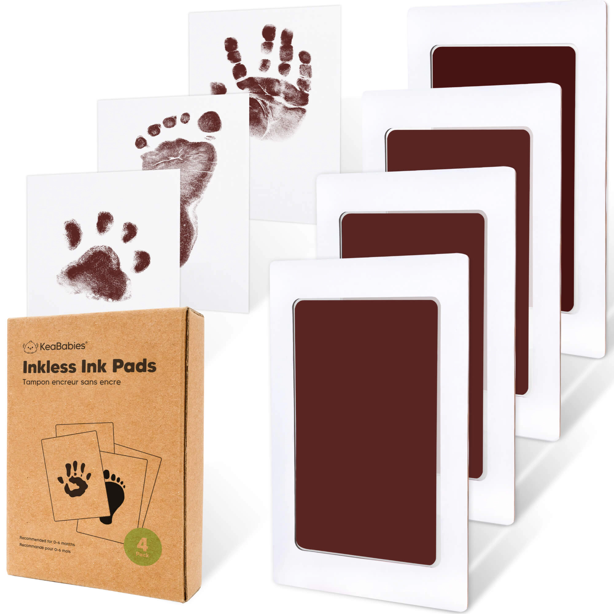 KeaBabies 4-Pack Inkless Ink Pads for Baby Boys, Girls, Regular