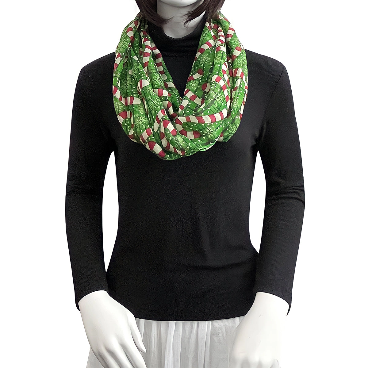 Wrapables Women's Lightweight Winter Holiday Christmas Scarf, Candy Canes Green