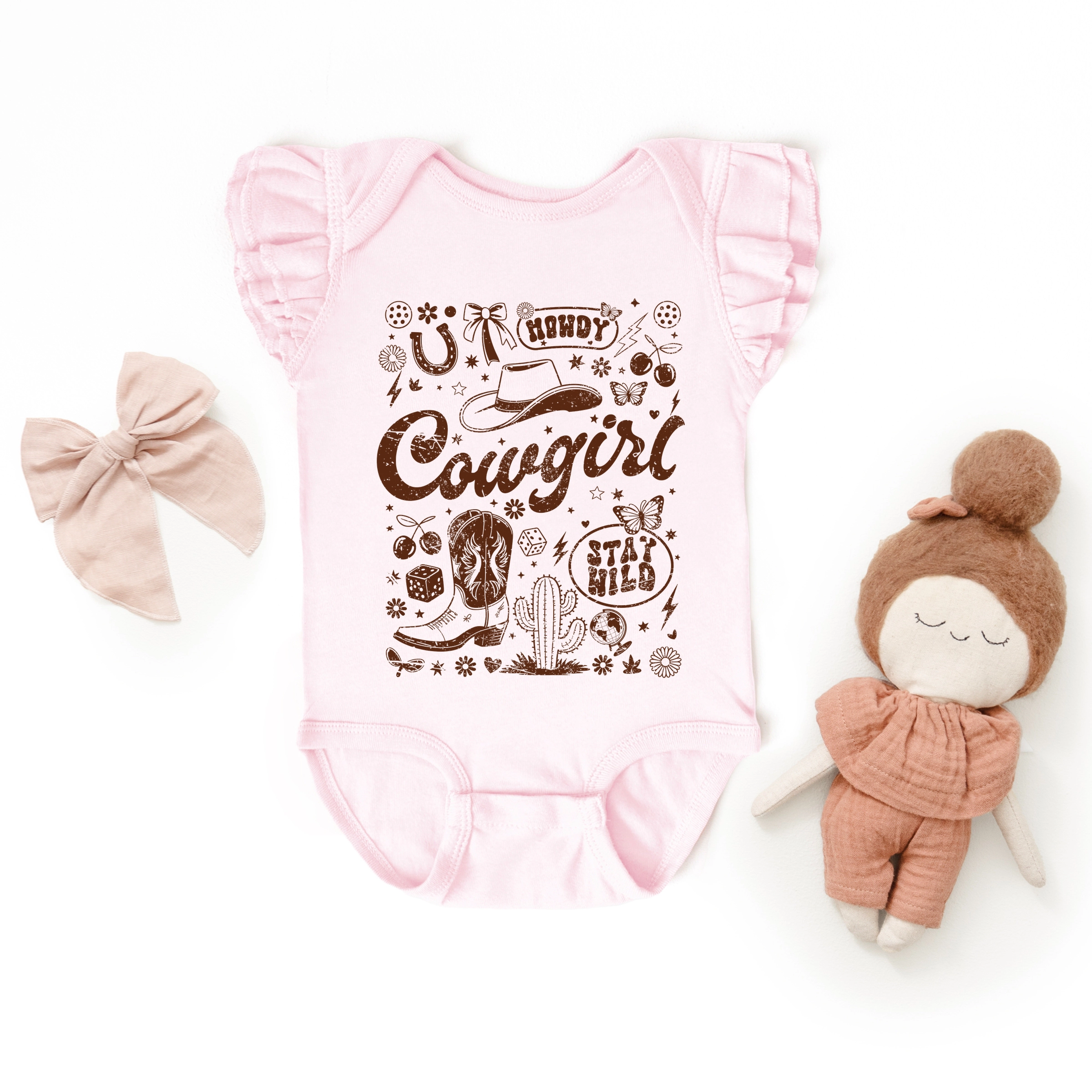 The Juniper Shop - Cowgirl Sketched Icons Baby Flutter Sleeve Bodysuit