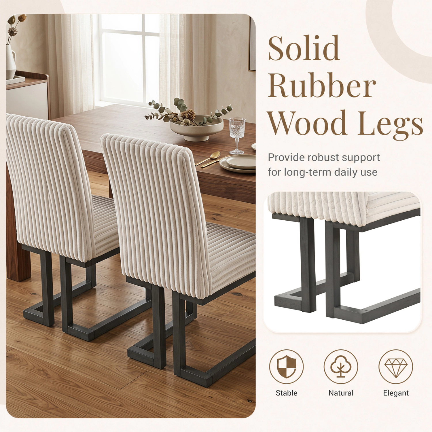 LJG Upholstered Dining Chairs Set of with Rubber Wood Legs and Padded Seat for Room