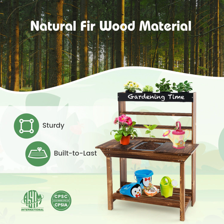 Hivvago Wooden Potting Bench Table Outdoor Mud Kitchen with Solid Fir Wood Frame