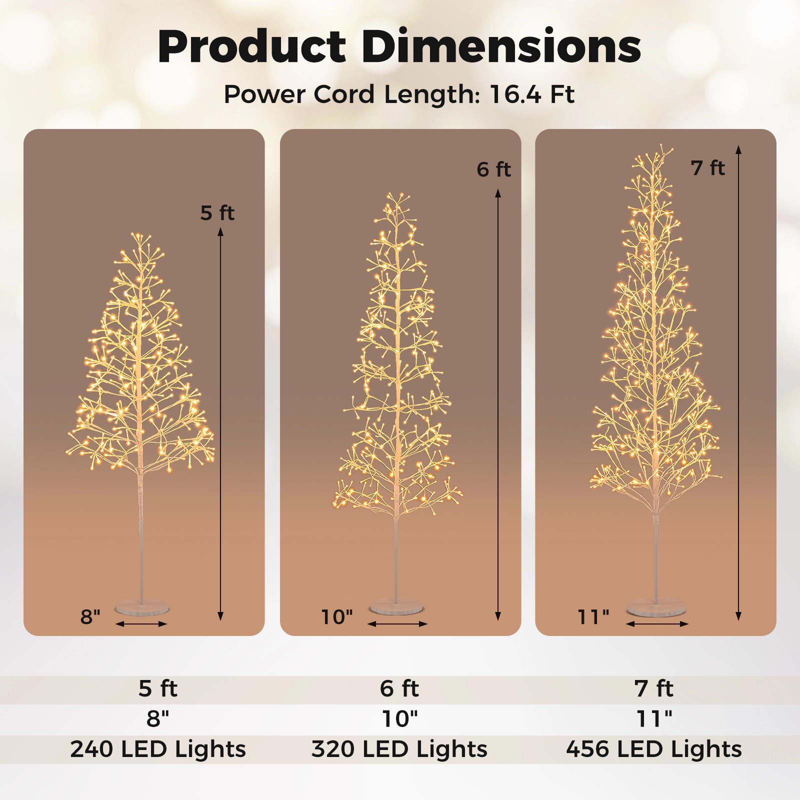 LJG 5/6/7 FT Lighted Birch Tree Pre-Lit Twig Tree with 240/320/456 Warm White Light LED Lights-5 FT