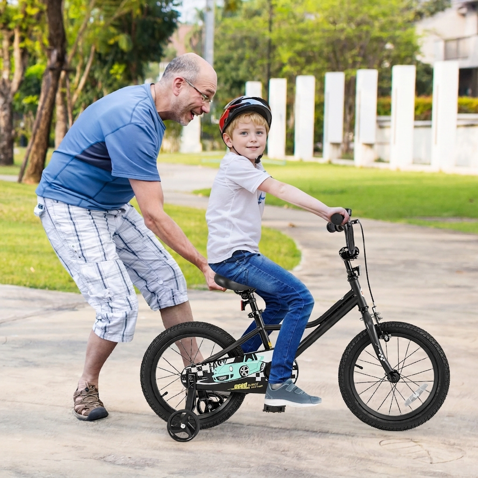 16-in Kids Bike Training Wheels for Ages 4-7 Adjustable Low-Step Bicycle with Coaster Brake and Enclosed Chain Guard