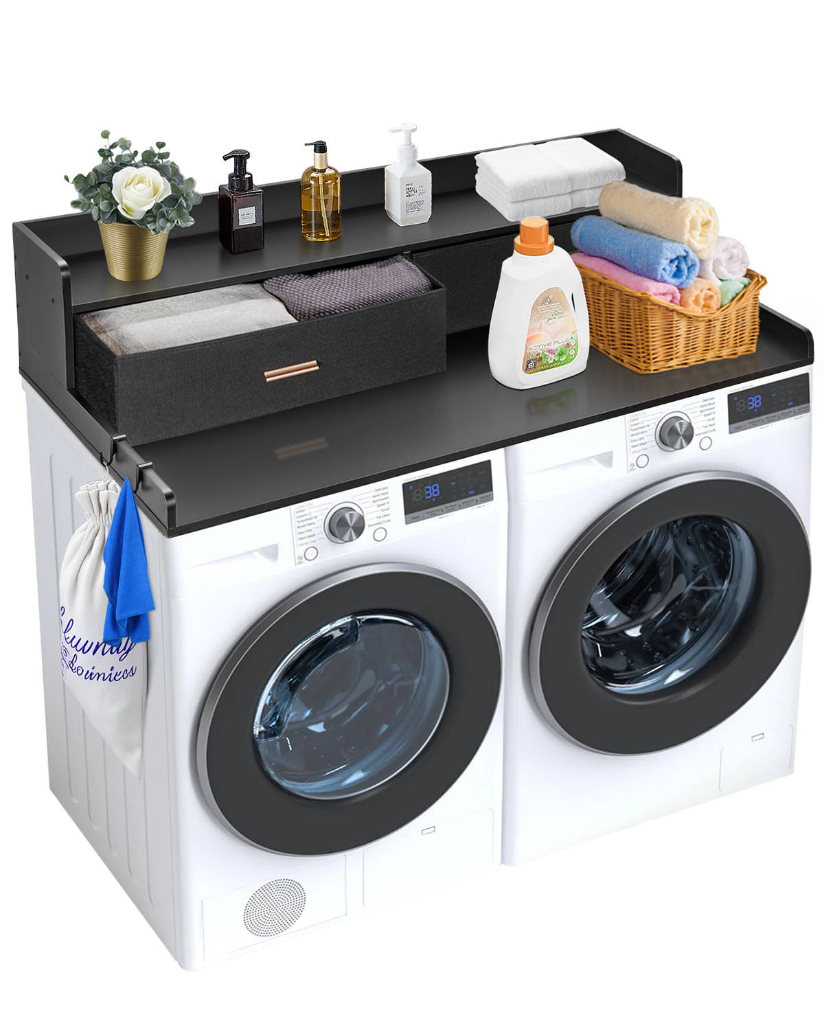 HONGGE Washer Dryer Countertop 54" x 27" Wooden Washer and Dryer Countertop Water-Resistant Laundry Machine Topper