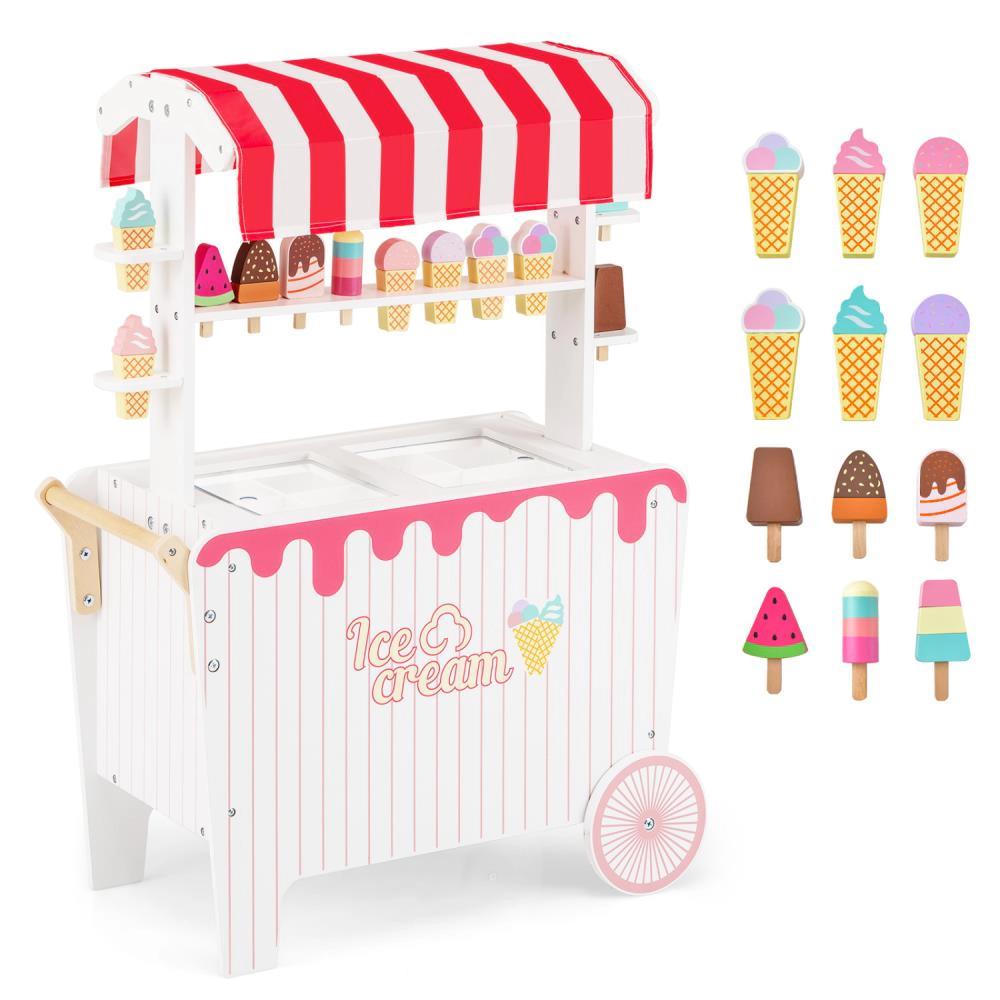 Hivvago Kids Ice Cream Cart Playset with Display Rack and Accessories