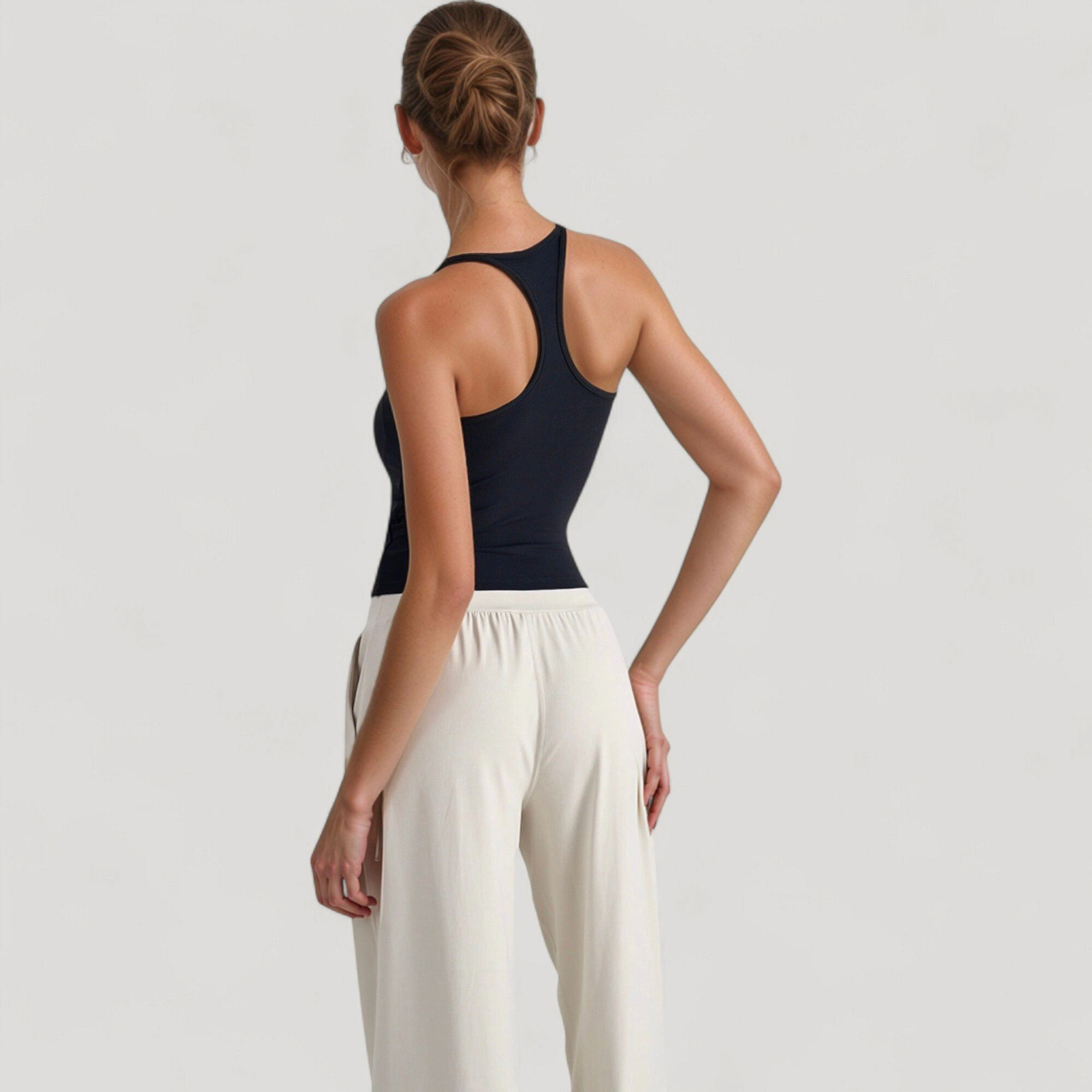 Anna-Kaci Women's Fitted Square Neck Tank Top with Built-In Bra and Racerback Design for Active Casual Comfort