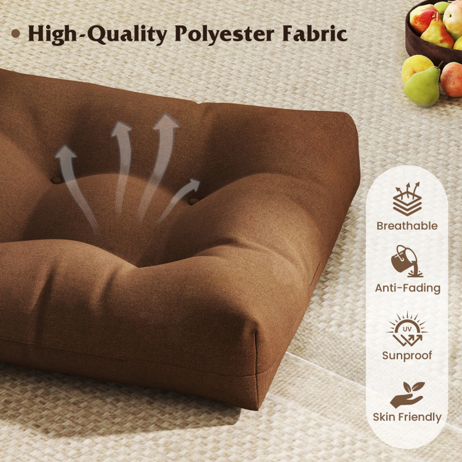 SUGIFT 2-Pack 21-in x 21-in Coffee Waterproof Outdoor Patio Chair Seat Cushion Pads with Sun Protection