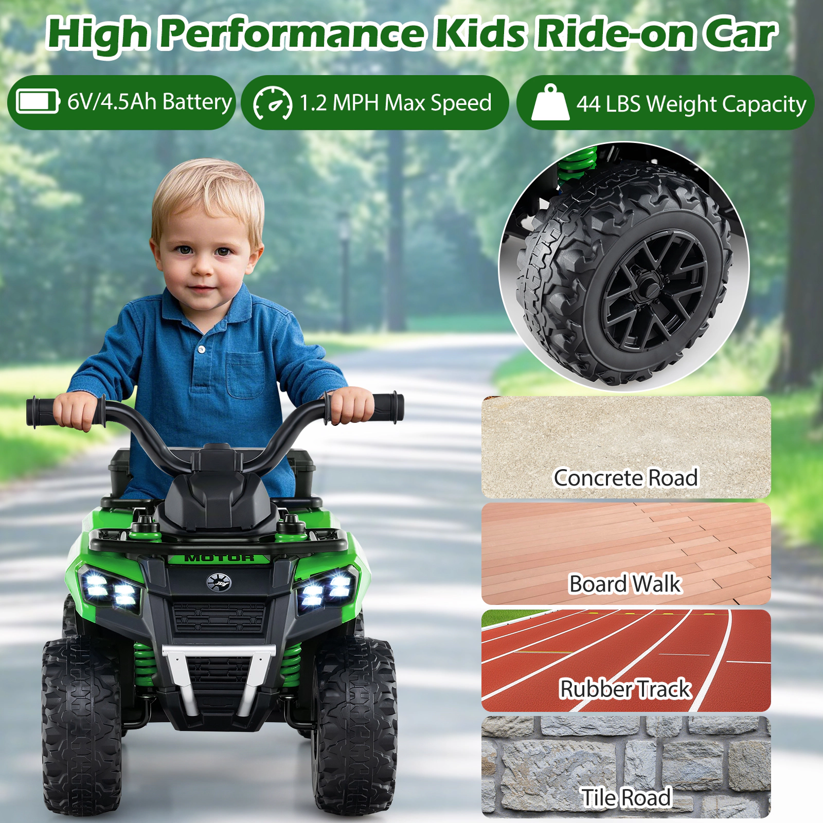 SUGIFT Water Spray Function Storage Box and Music 6V Kids Ride On ATV