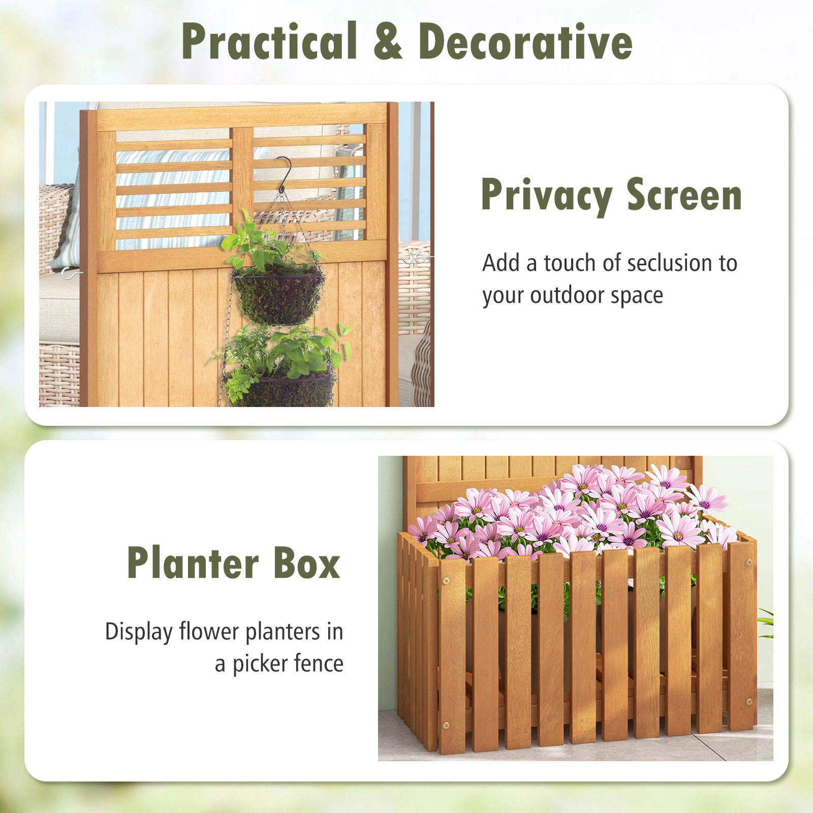Hivvago Wooden Raised Garden Bed with Privacy Screen