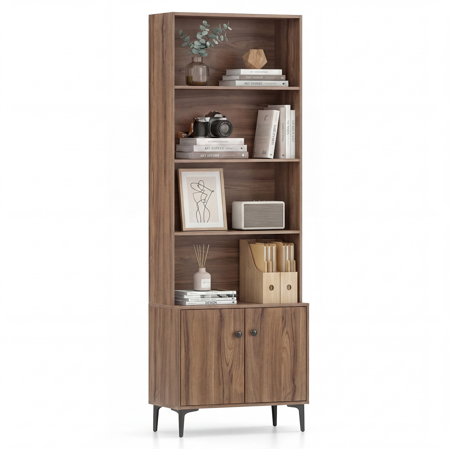 LJG Giantex Bookshelf with Doors and 2 Anti-Tipping Kits for Home Office