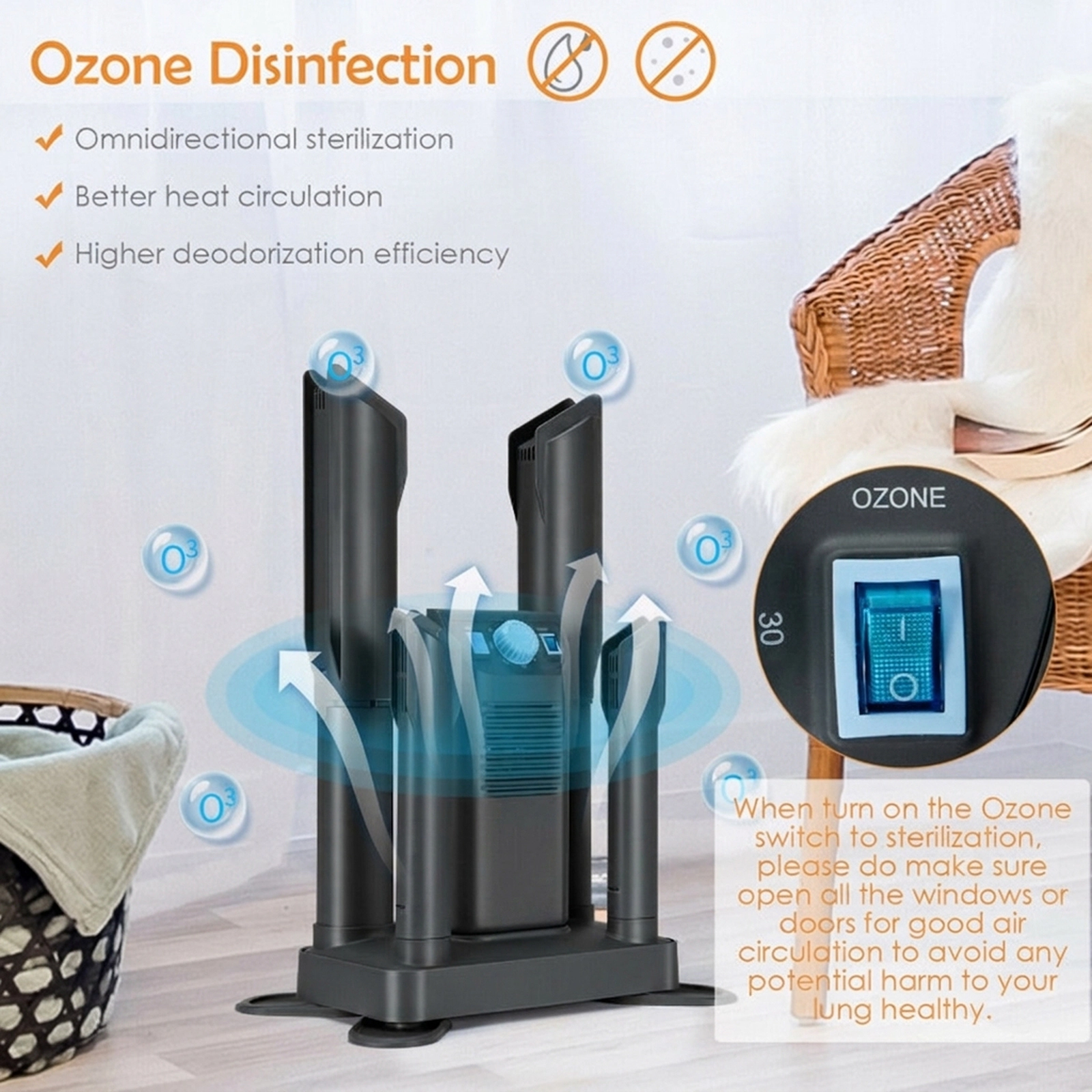 SUGIFT Gray Electric Shoe and Boot Dryer with Ozone Disinfection for 4 Shoes 180-Minute Timer 15-in W 20.5-in H