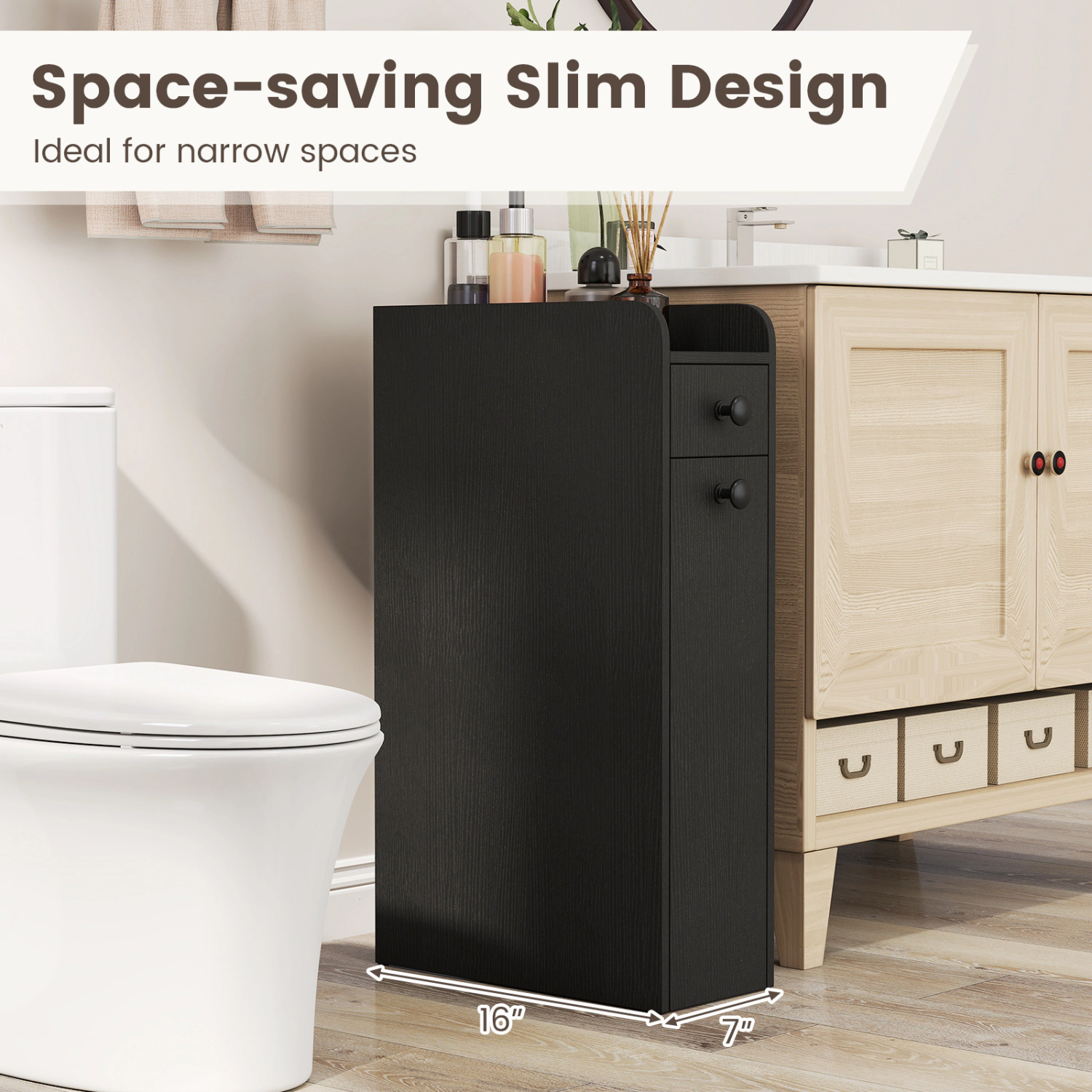 SlickBlue Narrow Bathroom Cabinet with Pull-Out Storage Drawers