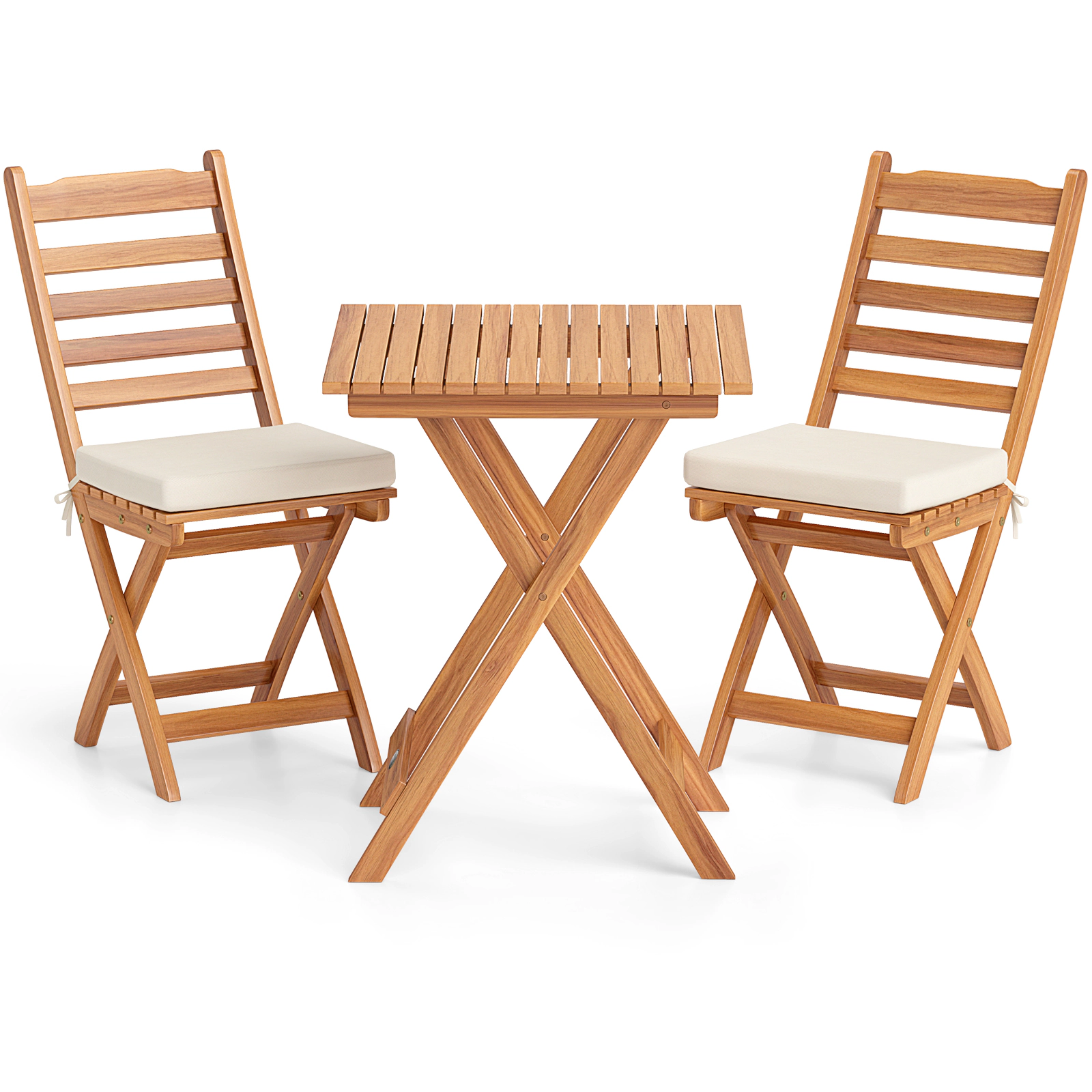 LJG Folding Chair Table Set with Soft Seat Cushions and Table