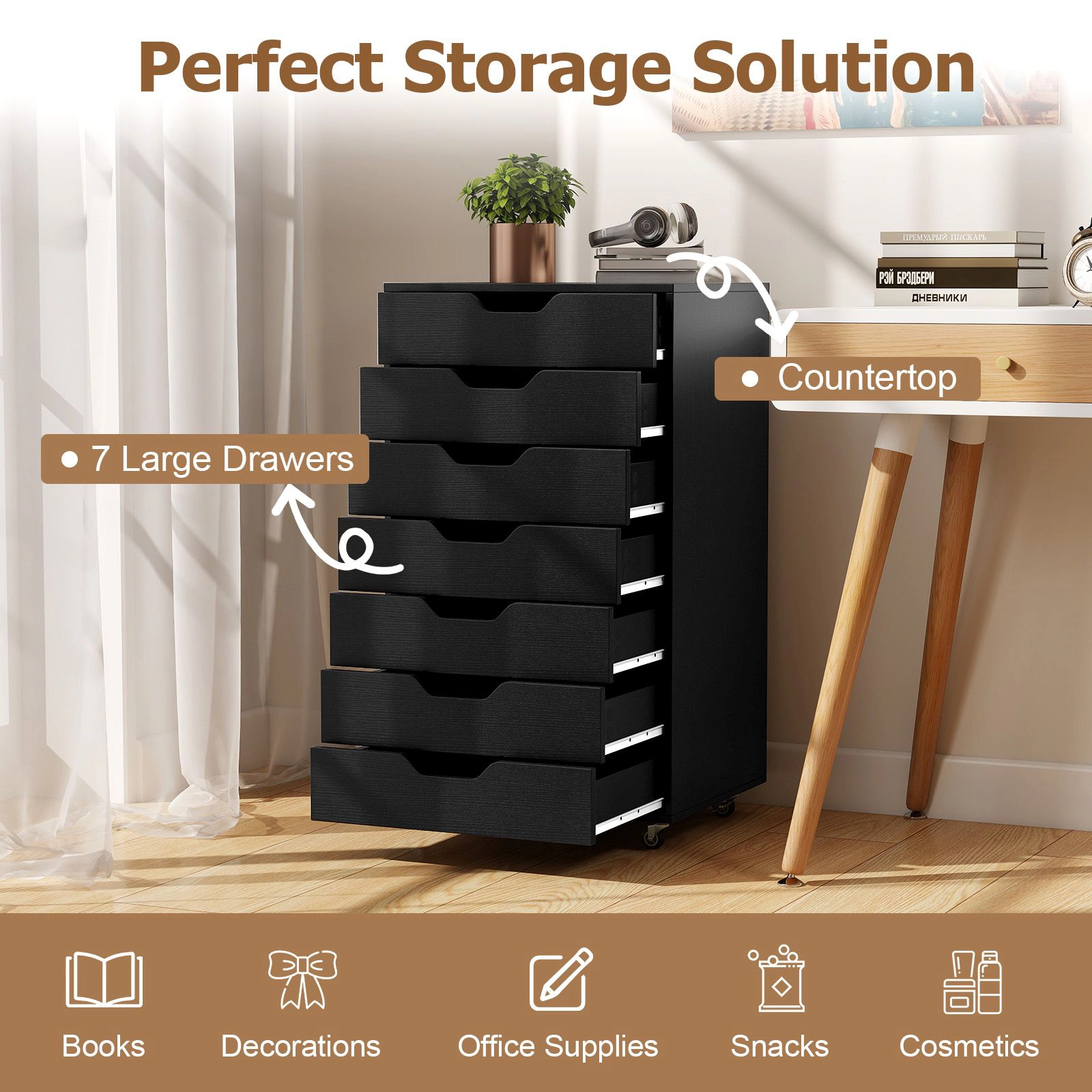 SlickBlue Tall Chest of Drawers with Wheels for Home & Office Organization