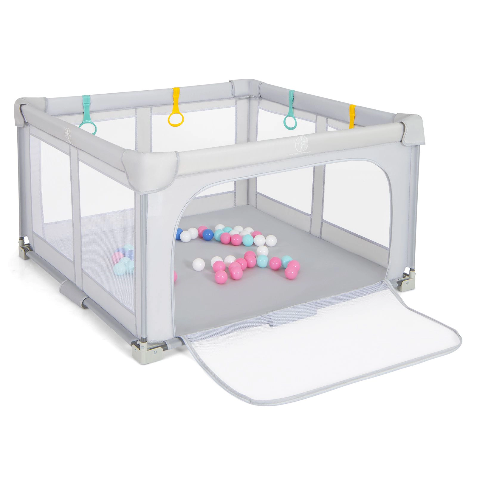 SlickBlue Large Foldable Baby Playpen with Mesh Sides and Activity Accessories