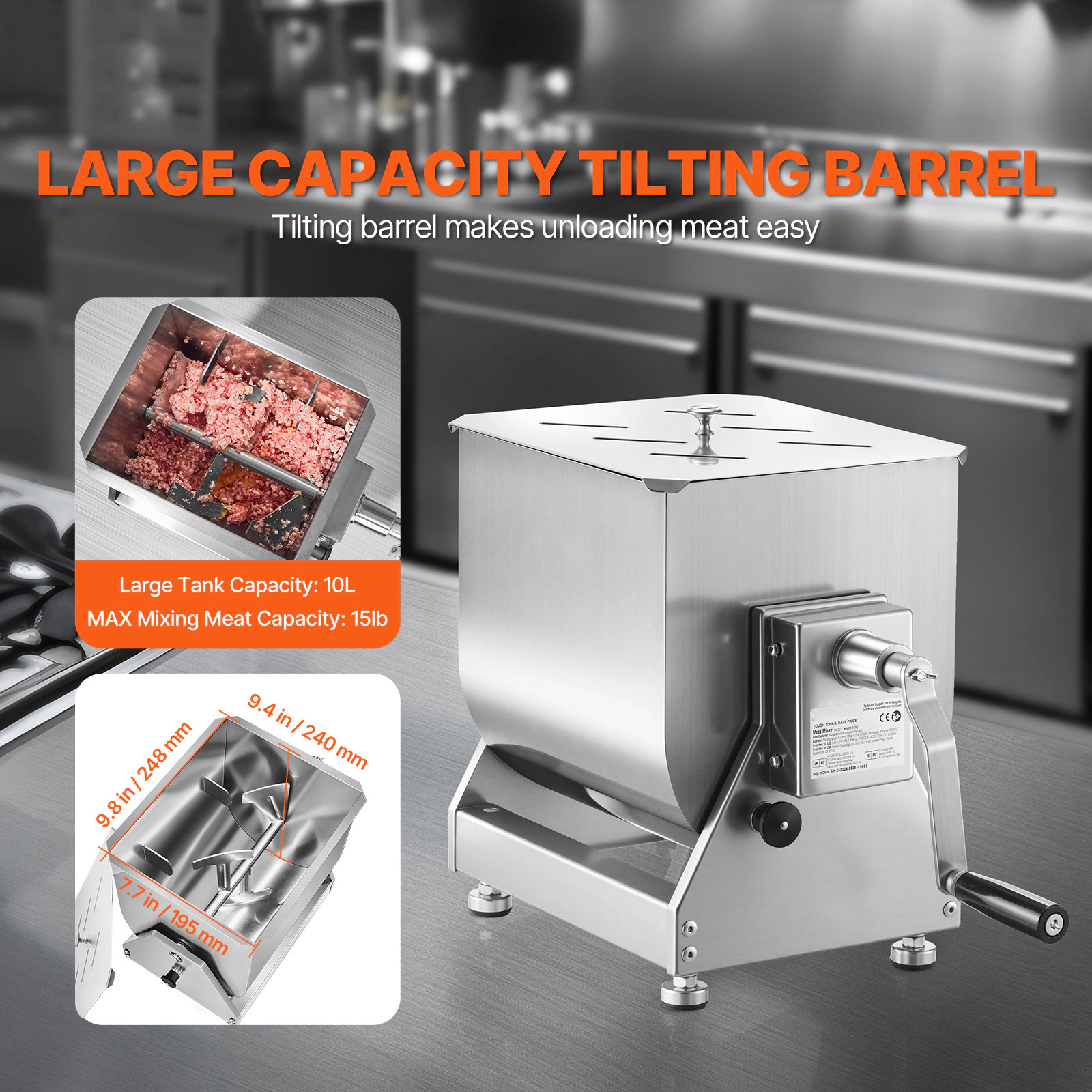 HONGGE Manual Meat Mixer Tilt Tank Meat Processing Equipment Max Meat Stainless Steel Meat Mixer Sausage Mixer Machine