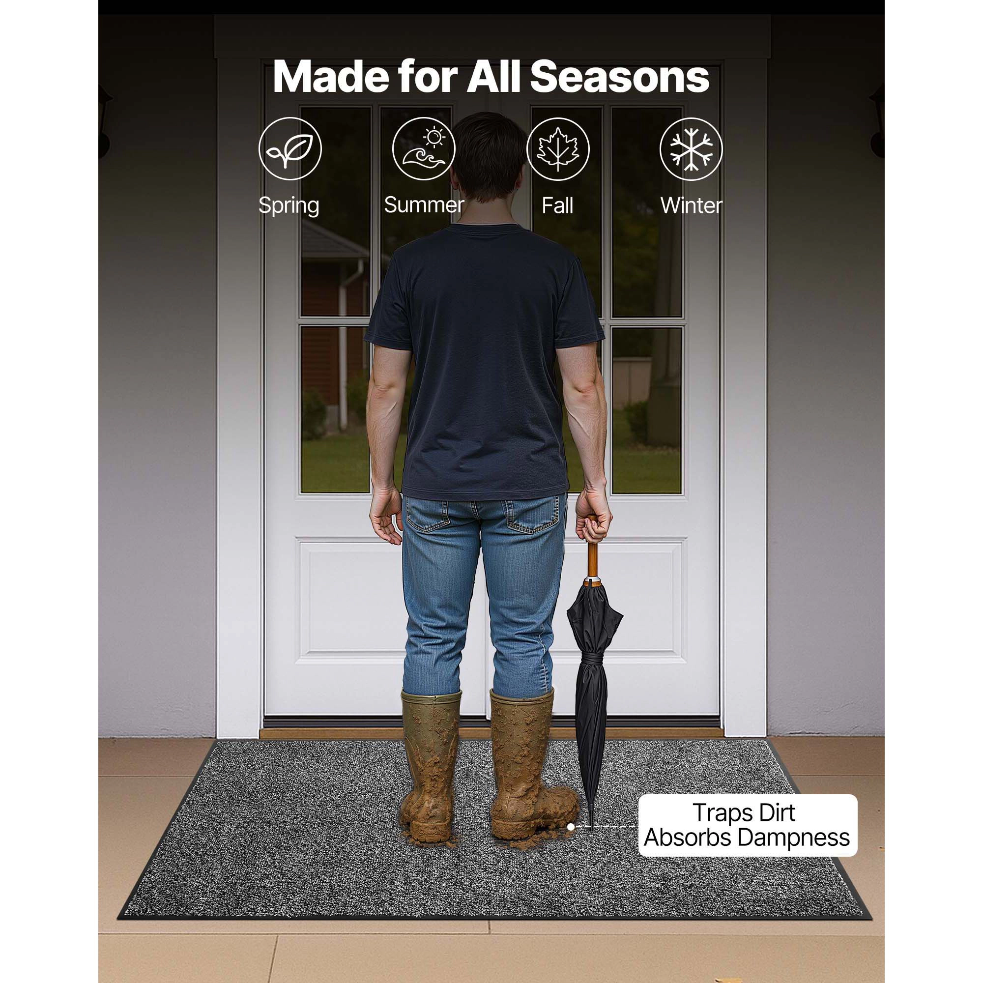 HONGGE Heavy Duty Washable Front Door Mat for Indoor and Outdoor Industrial Entrance Carpet with PVC Backing