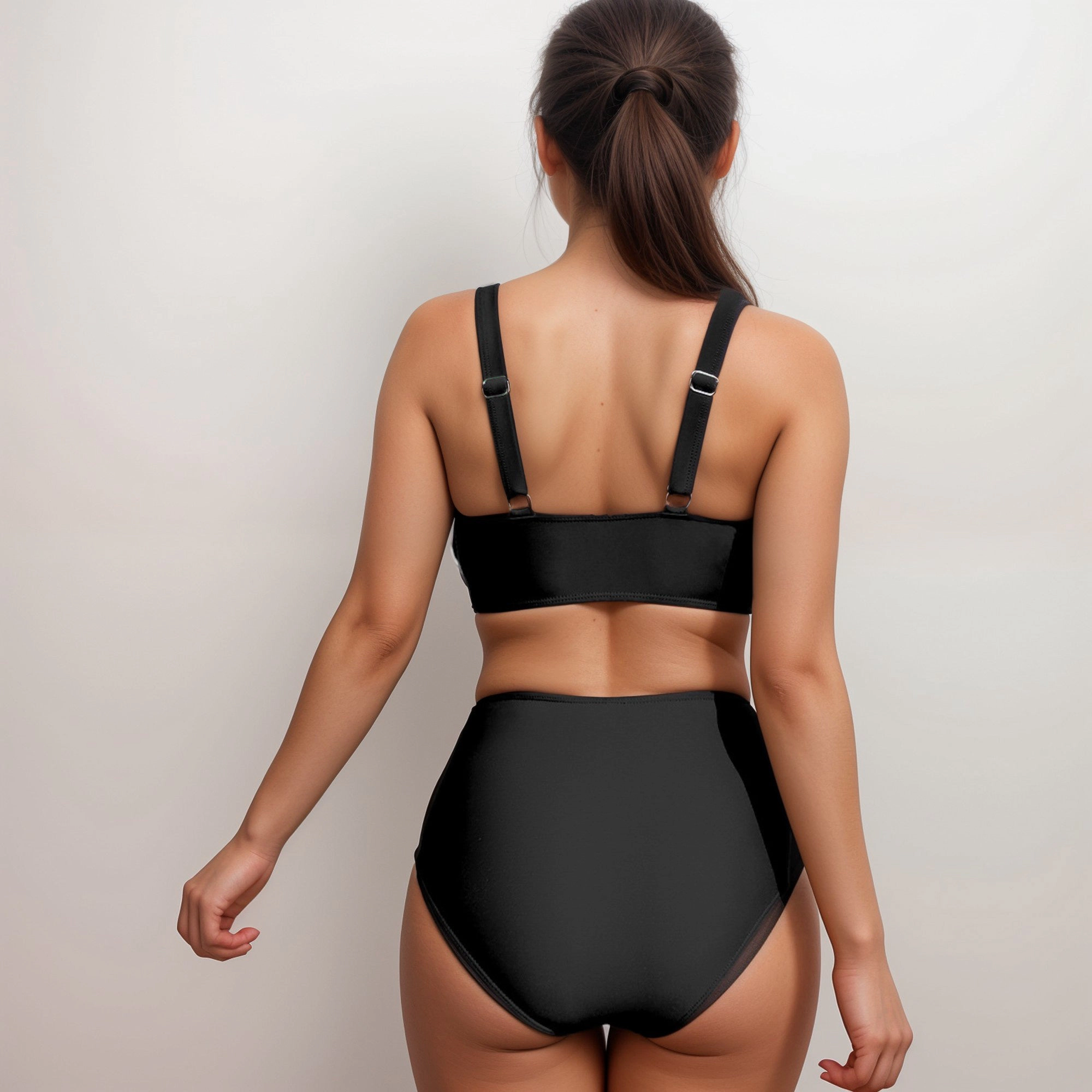 Anna-Kaci Womens Mesh Trim Deep V-Neck Two-Piece Swimsuit