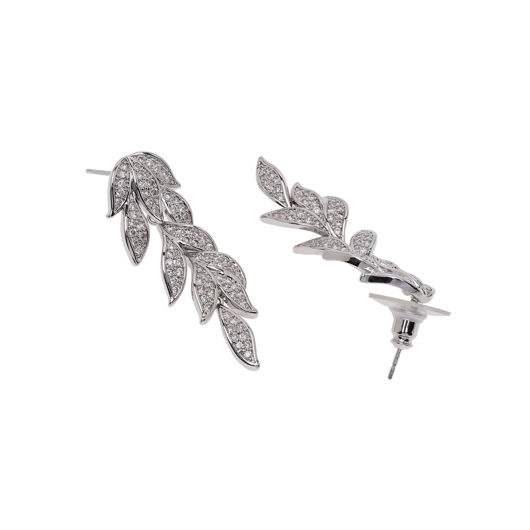 AGP PARIS Womens Silver Leafy Cascading Drop Earrings