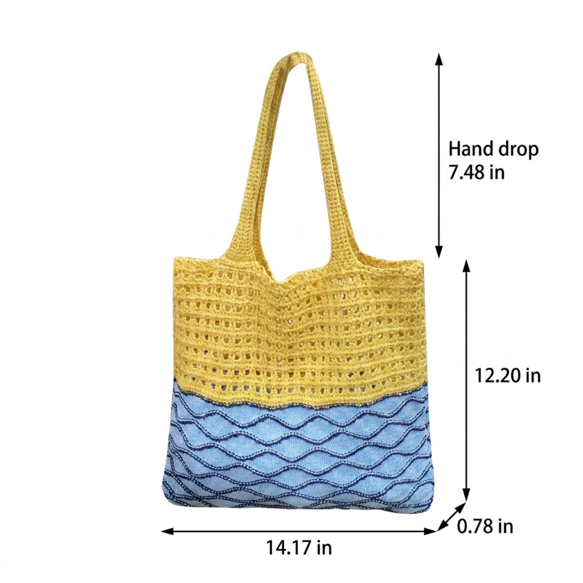 Alilang Women's Crochet Knit Tote Bag with Openwork Design and Wave Pattern, Yellow