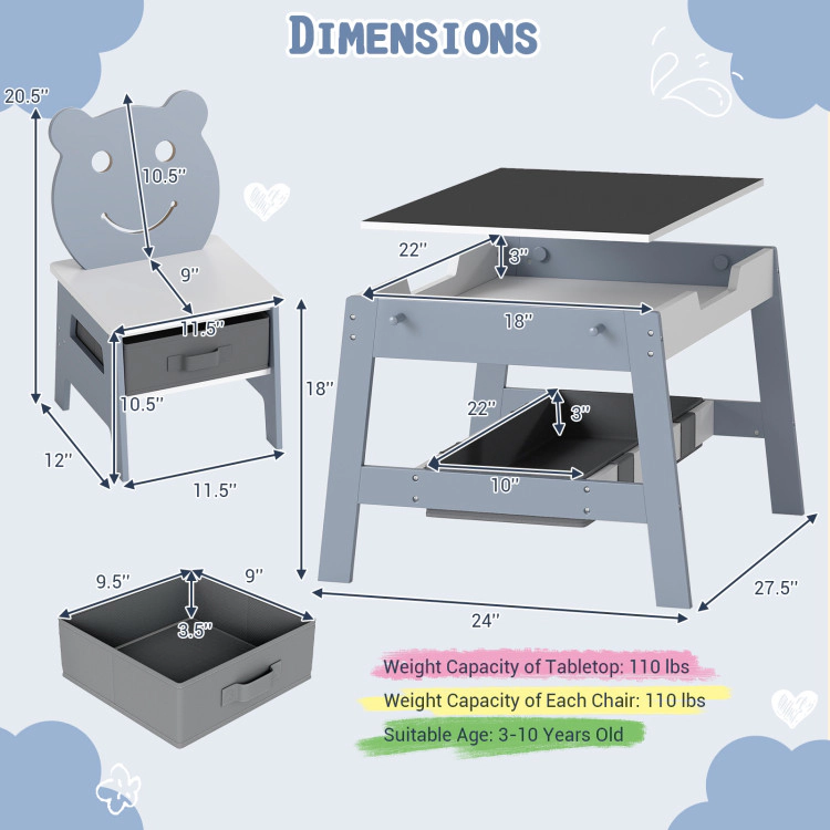 Hivvago Toddler Table And 2 Chairs 5-In-1 Cute Art Desk Set With Reversible Chalkboard Whiteboard