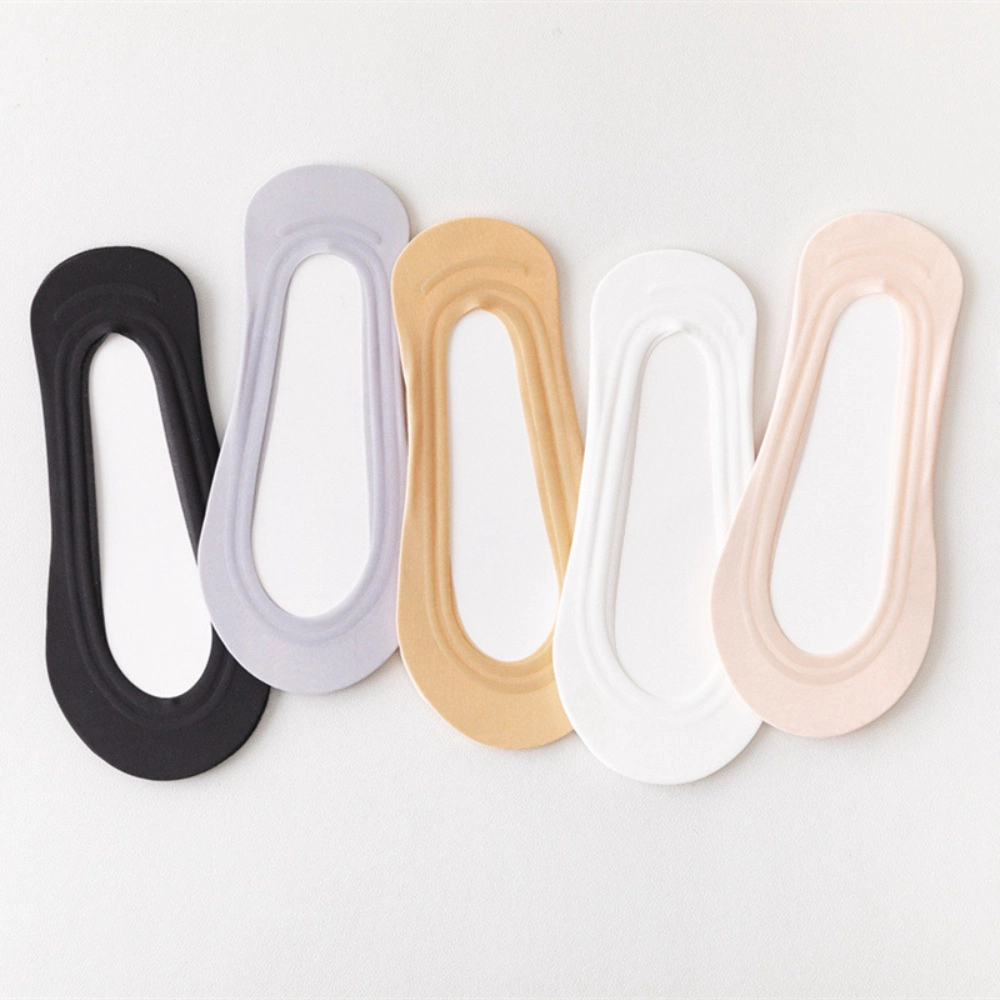 Wardrobe Whimsy 5 Pairs Women Cotton Nylon Non Slip Low Cut Hidden Invisible Liner Socks