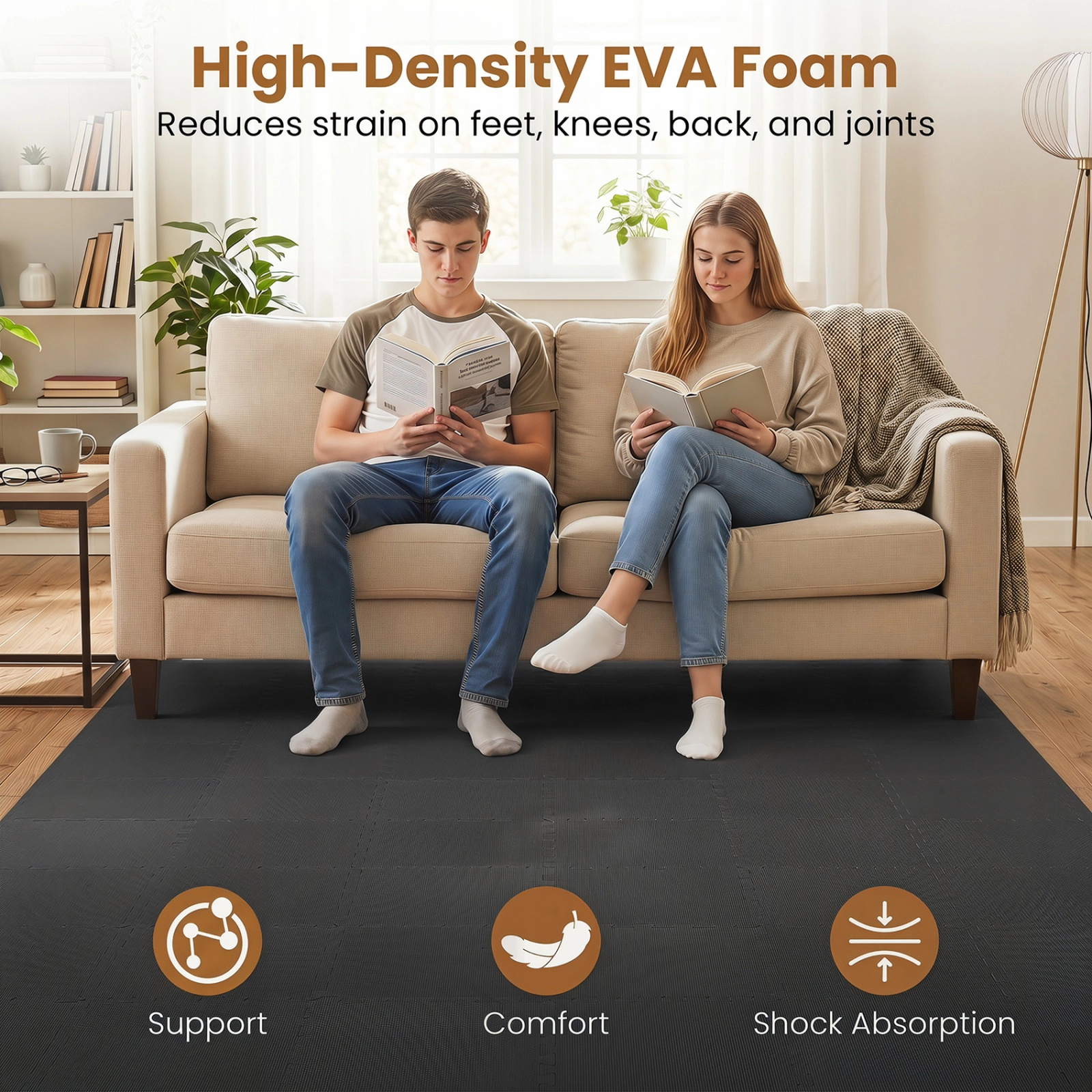 SUGIFT Black 18 Pack Interlocking EVA Foam Exercise Floor Tiles with Borders 12.5-in W 12.5-in D 0.4-in H