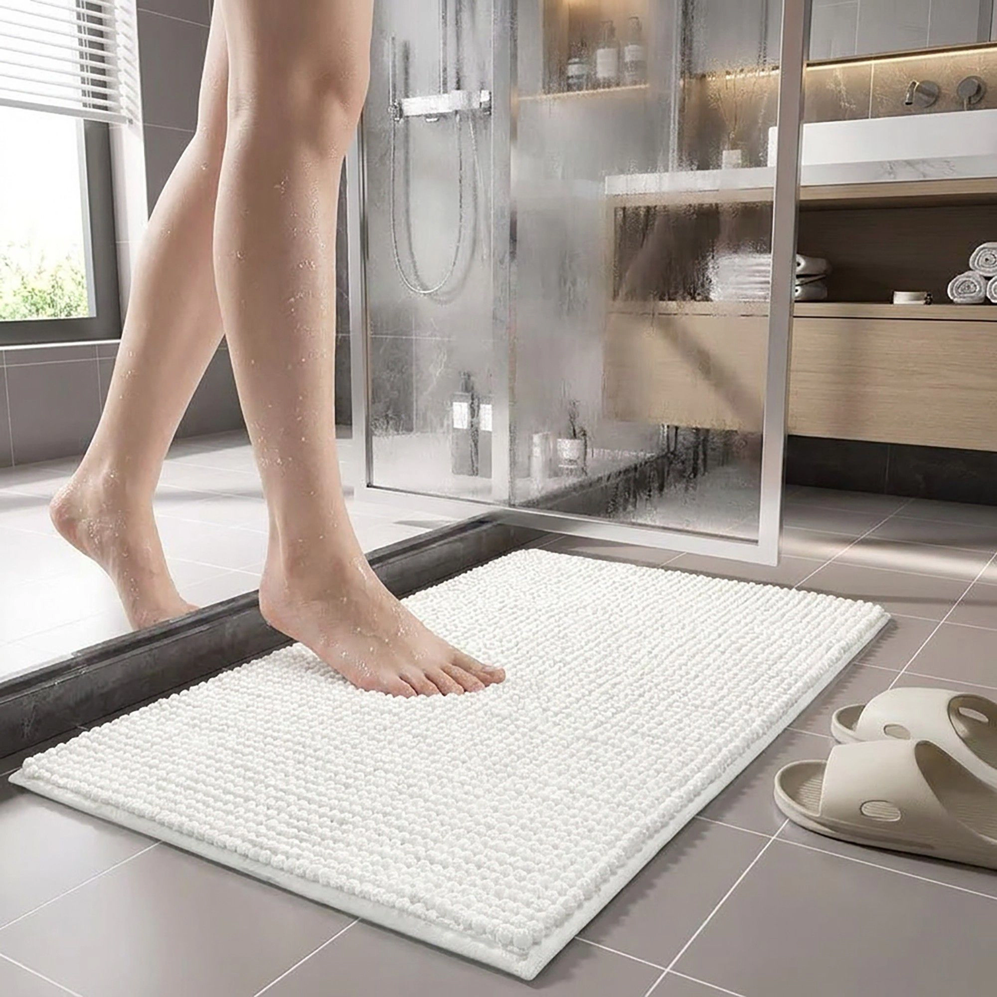 Alilang Unisex Chenille Bath Mat with Plush Pebble Texture and Non Slip Backing