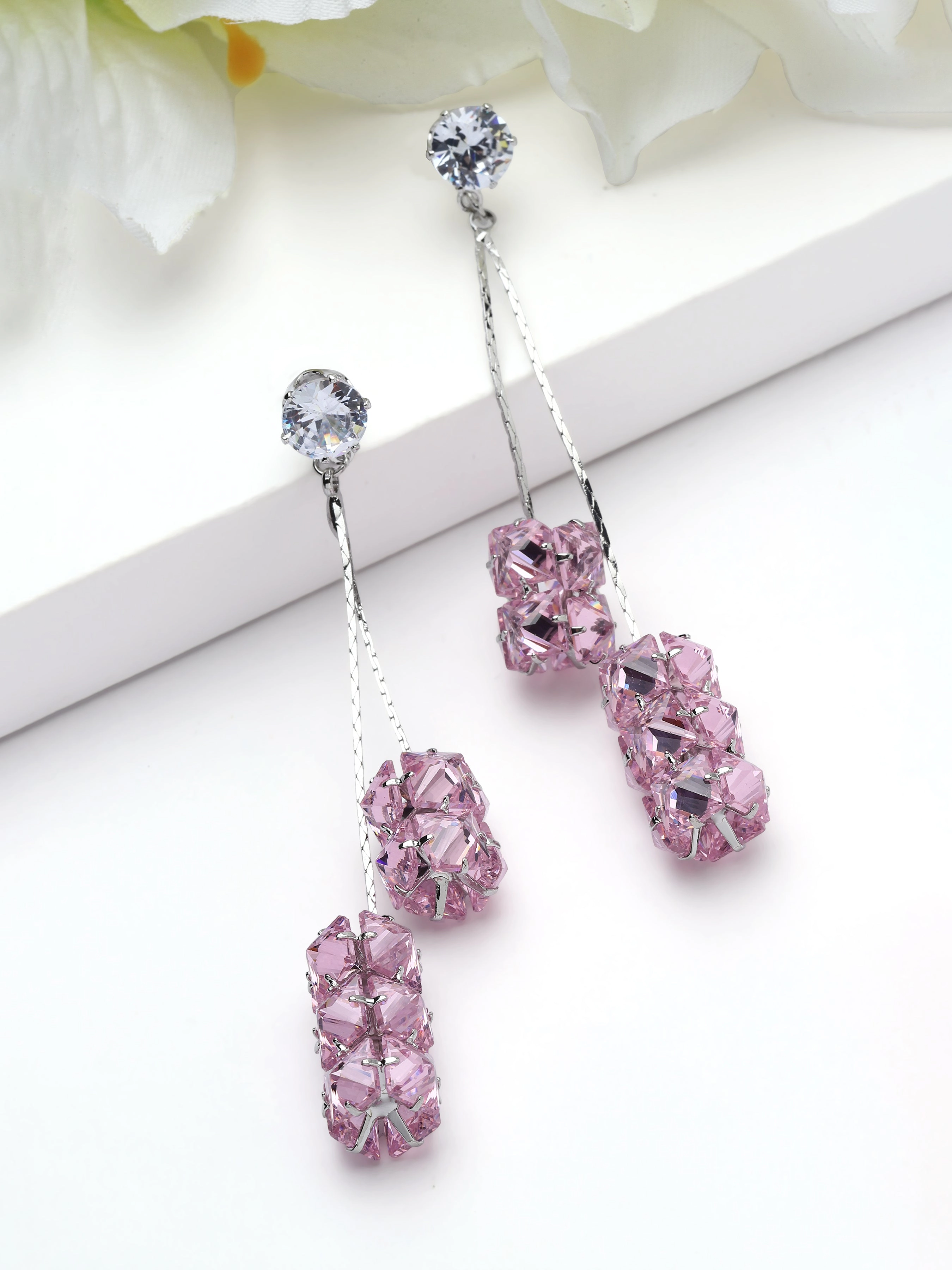 AGP PARIS Womens Crystal Ribbon Tassel Drop Earrings