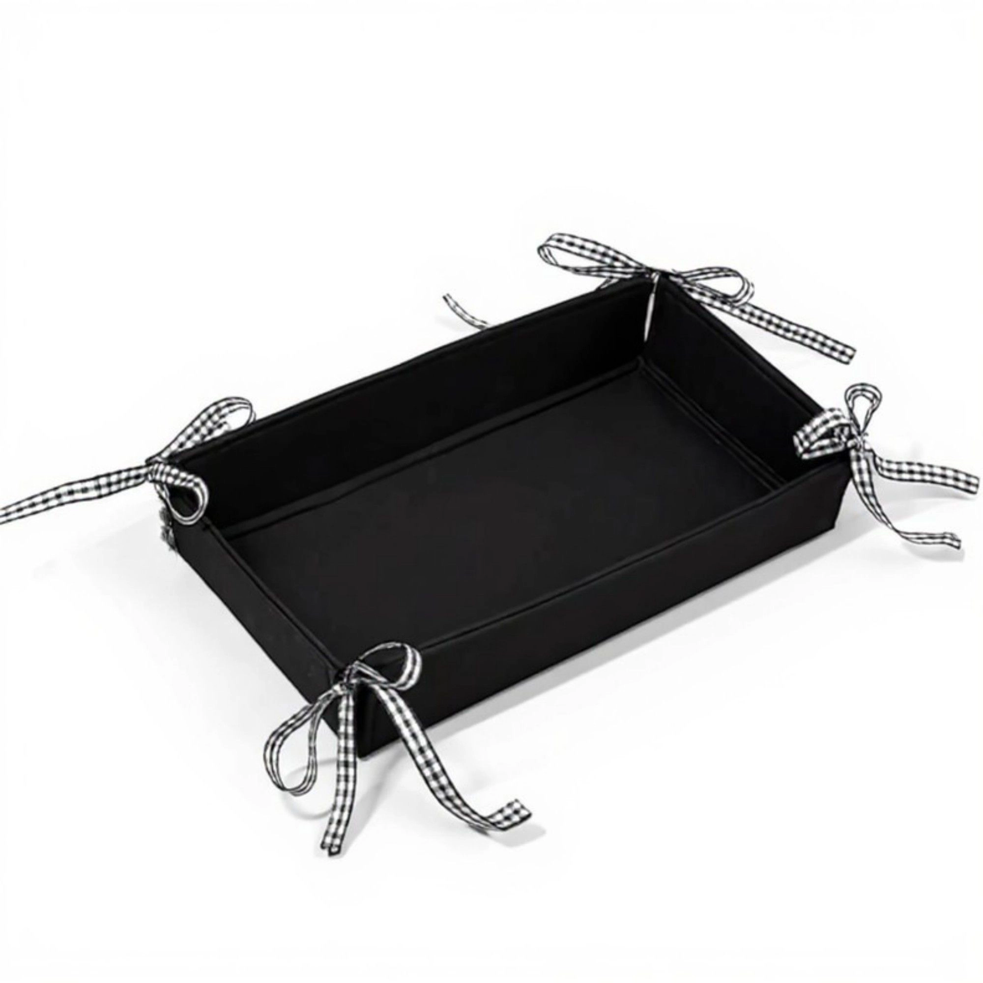 Alilang Unisex Rectangular Organizer Tray with Checkered Ribbon Tie Corners 4x8x2in