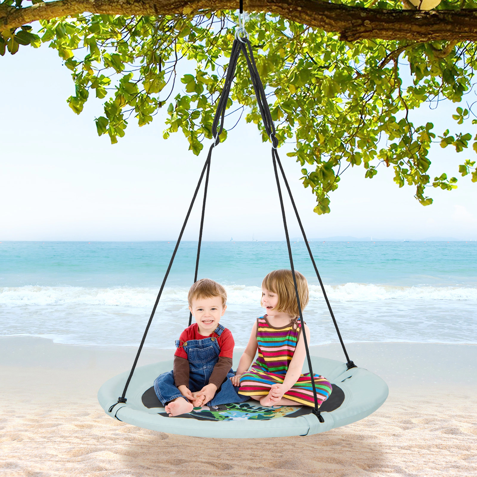 Hivvago 40 Inches Saucer Tree Swing With Adjustable Hanging Ropes And 900D Oxford Fabric