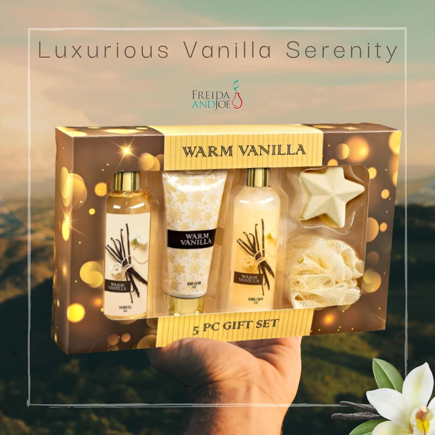 Freida & Joe Warm Vanilla Bath & Body Spa Gift Set with Shower Gel, Lotion & Bubble Bath
