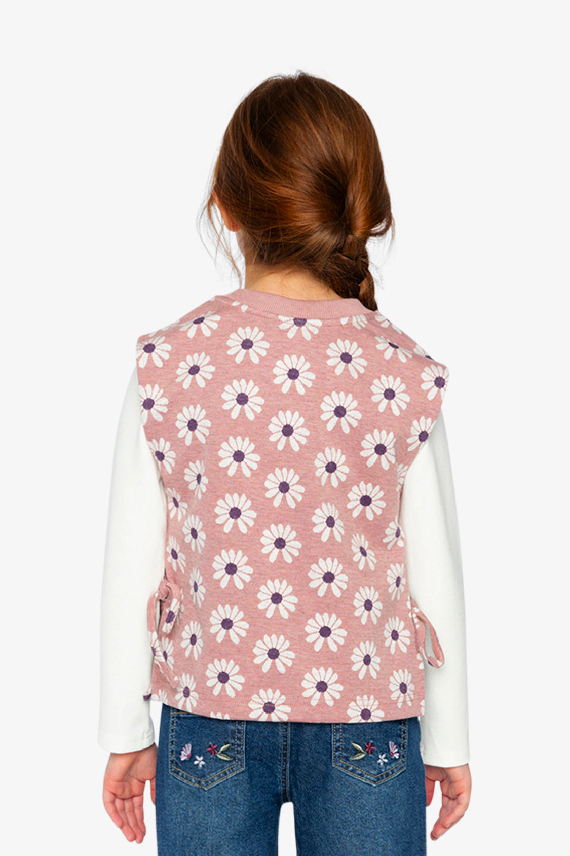 Deux par Girls Jacquard Vest with Printed Flowers