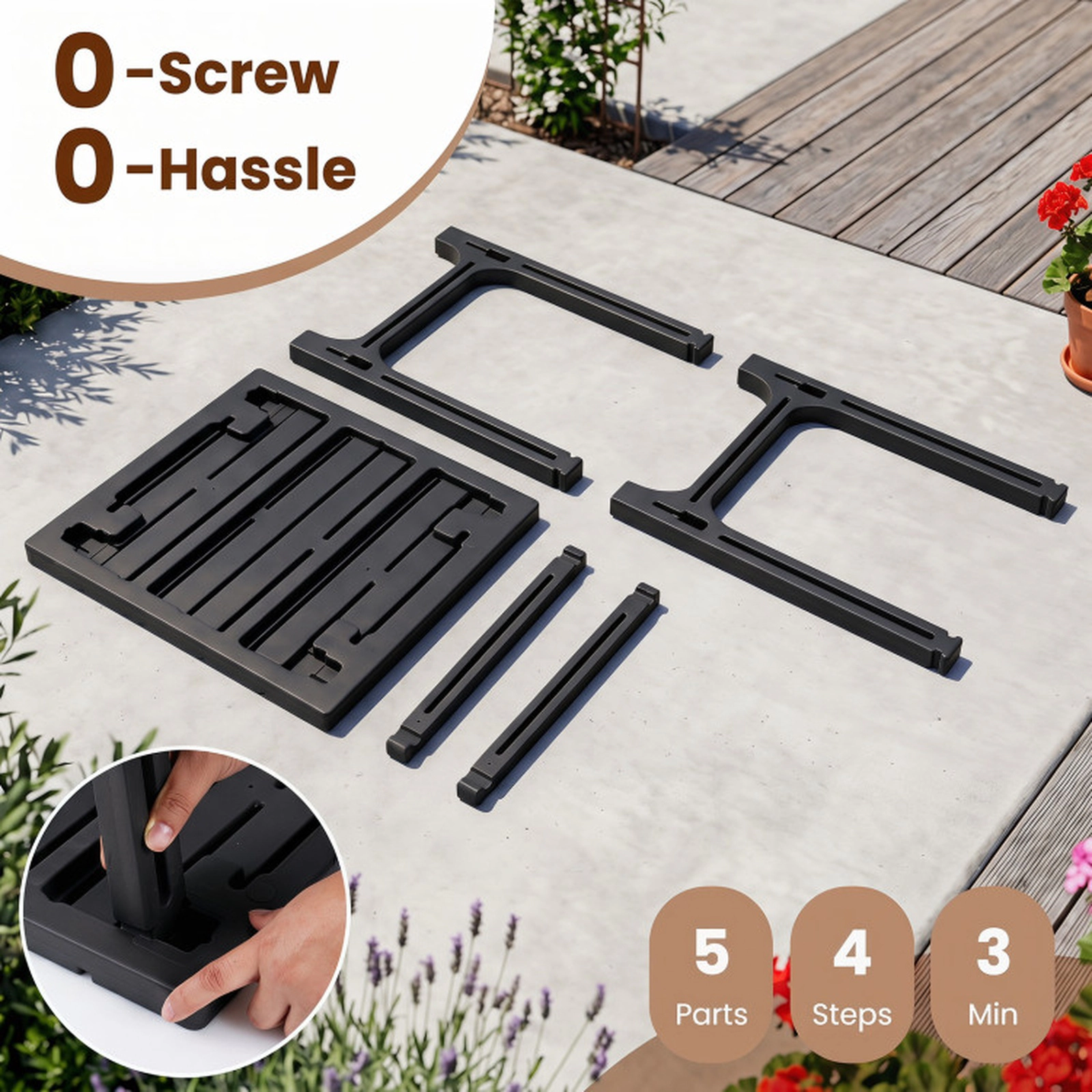 SUGIFT Set of 2 Black 18.5-Inch HDPE Adirondack Patio Side Tables