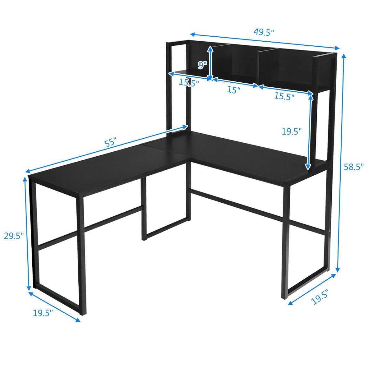 SlickBlue L-Shaped Computer Desk With Storage Hutch, 55 Inch