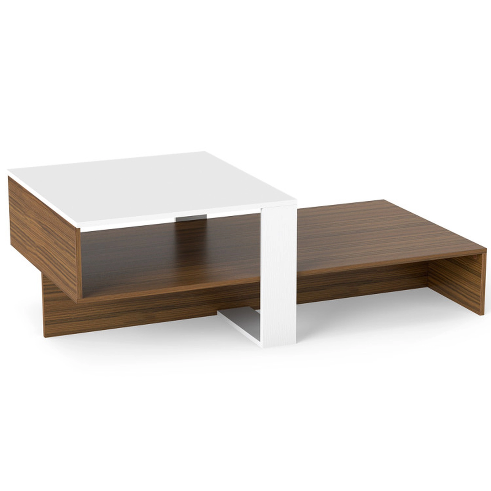 SUGIFT 2-Tier Irregular Offset Brown Open Shelf Low Modern Coffee Table 39.5-in x 21-in x 13-in 66-lb Capacity White
