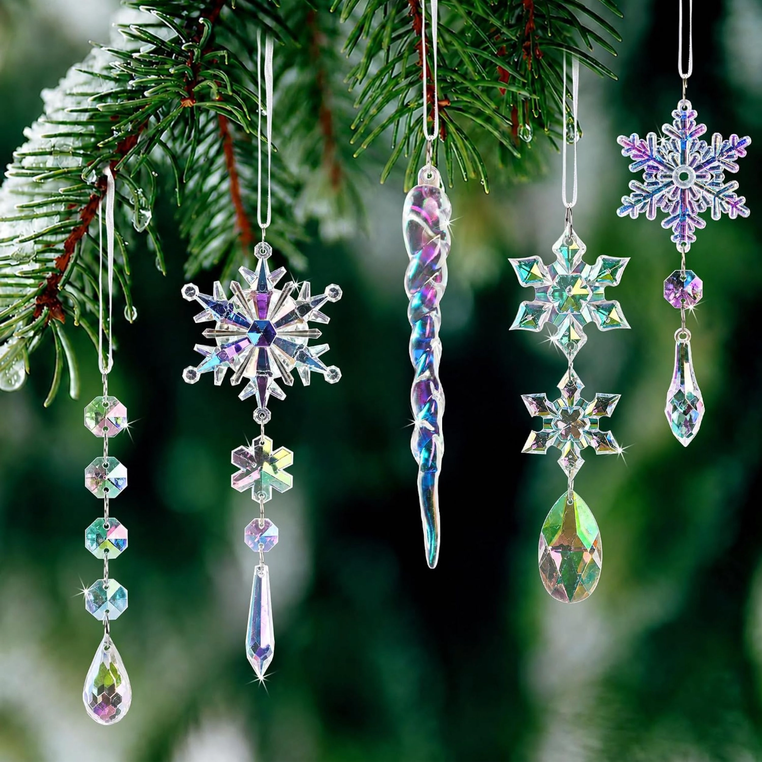 Stock Preferred Pack of 18 Acrylic Crystal Snowflake and Icicle Christmas Tree Ornaments